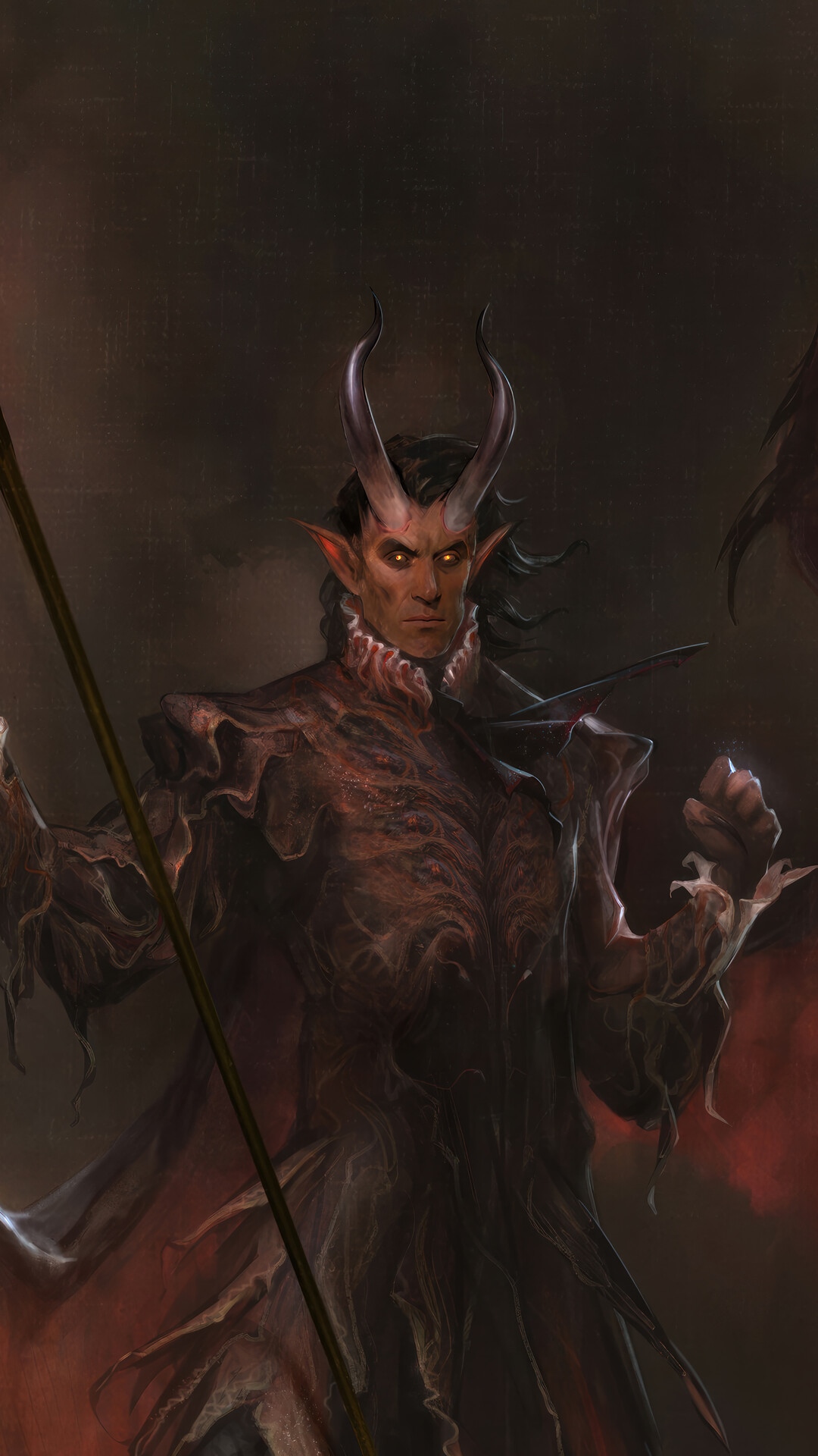 Baldur's Gate 3 Devil with Horns and Red Armor HD Phone Wallpaper