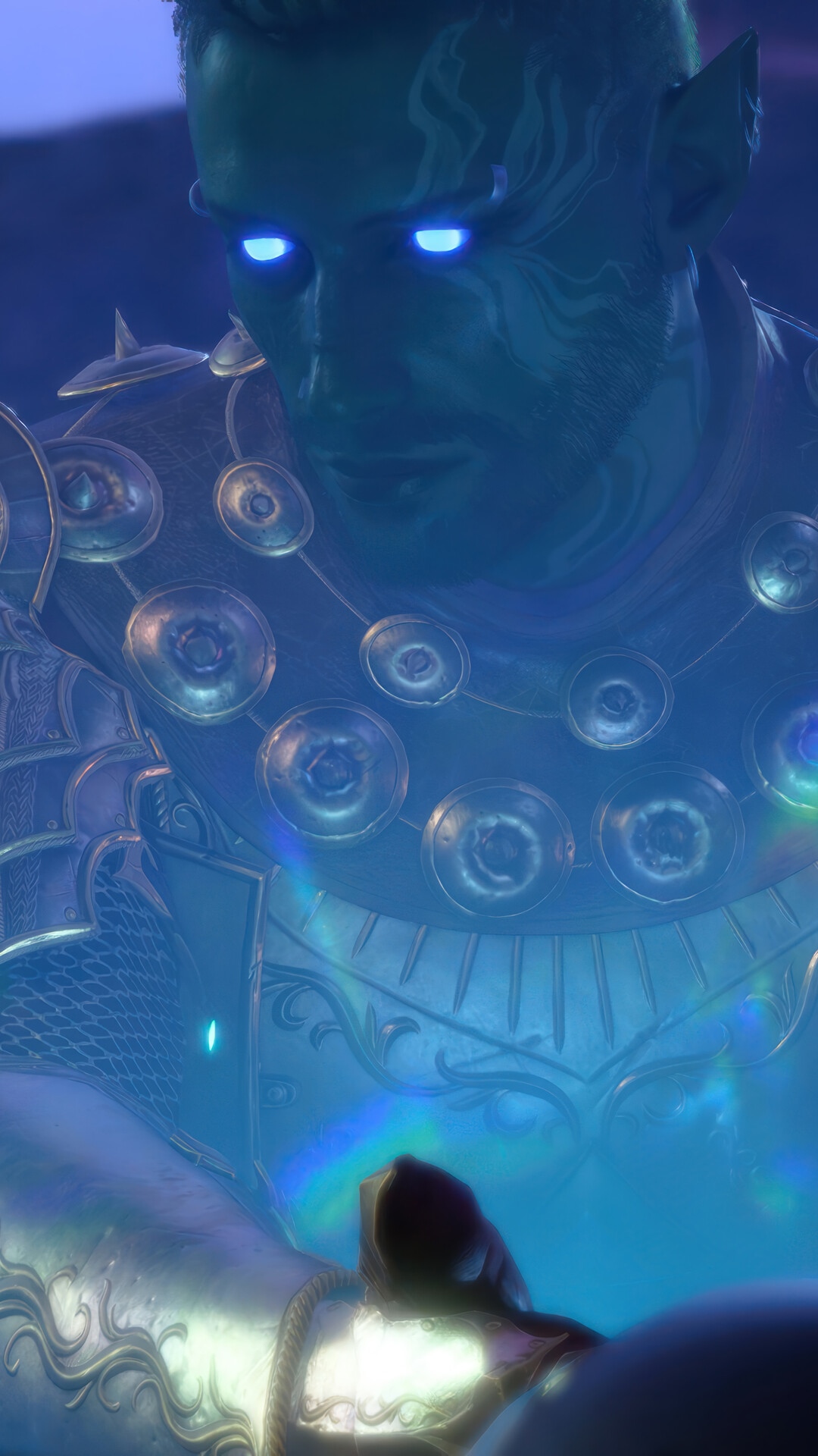 Baldur's Gate 3 Drow with glowing blue eyes HD Phone Wallpaper