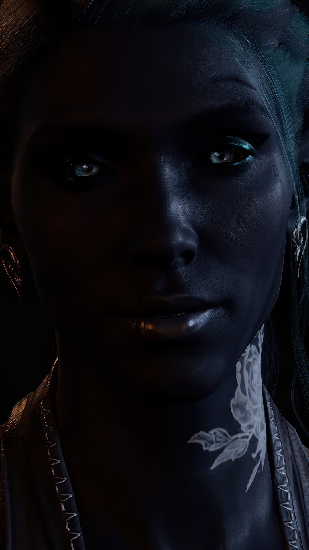 Baldur's Gate 3 Drow with Rose Tattoo HD Phone Wallpaper