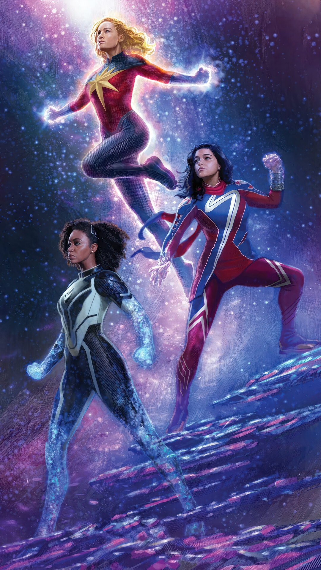 The Marvels: Captain Marvel, Ms. Marvel, and Monica Rambeau HD Phone Wallpaper