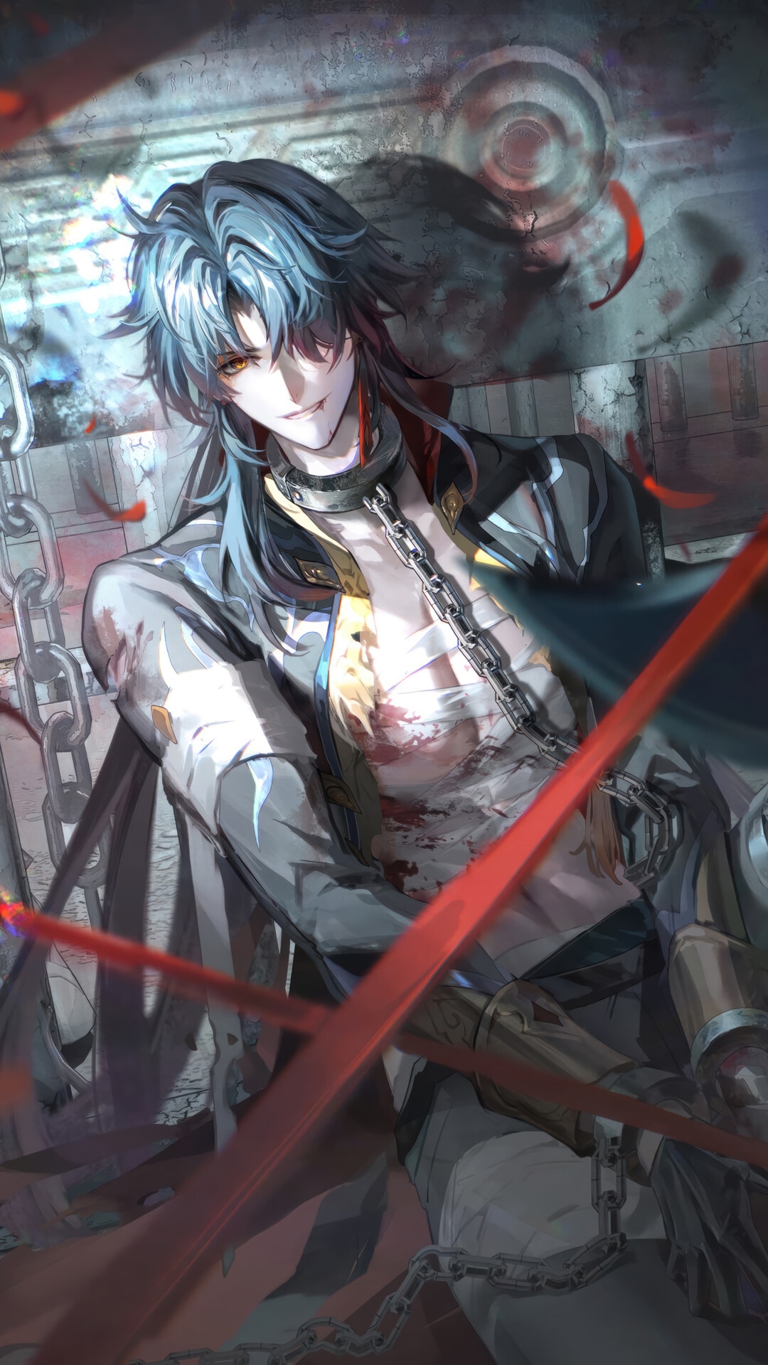 Blade from Honkai: Star Rail with chains and blood HD Phone Wallpaper