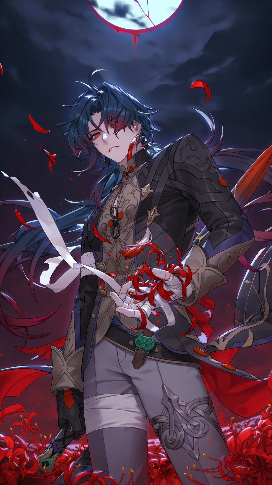Blade from Honkai: Star Rail with red spider lilies HD Phone Wallpaper