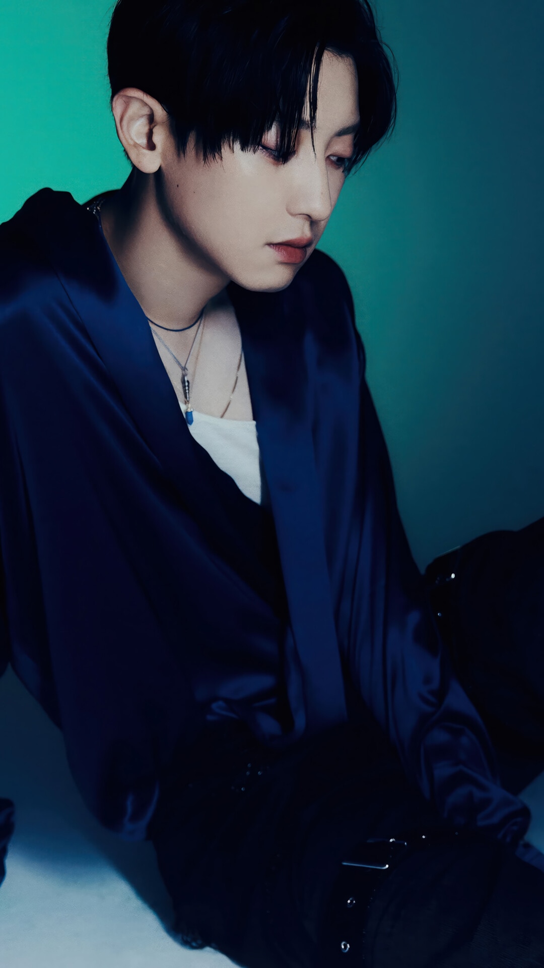 Chanyeol wearing a blue satin robe and necklaces HD Phone Wallpaper