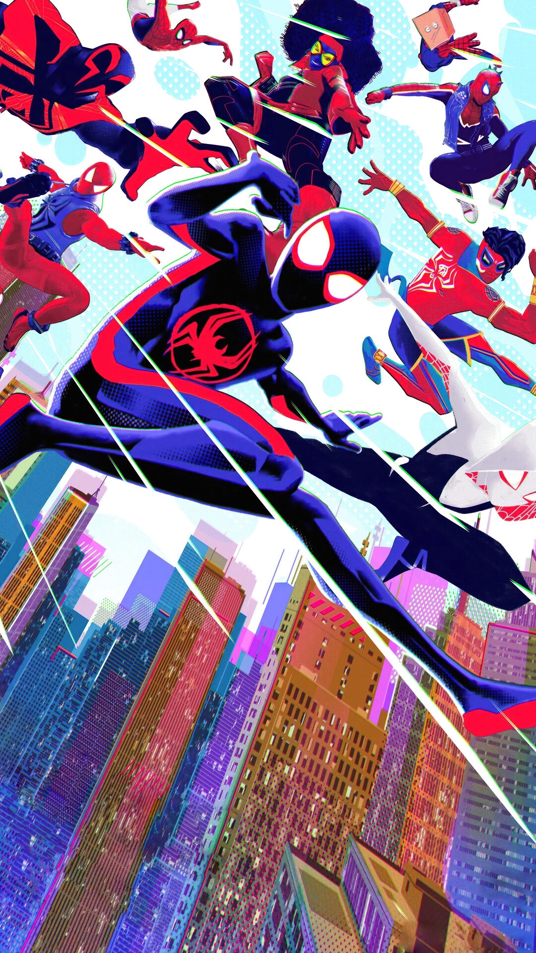 Spider-Man: Across the Spider-Verse Poster with Multiple Spider-People HD Phone Wallpaper