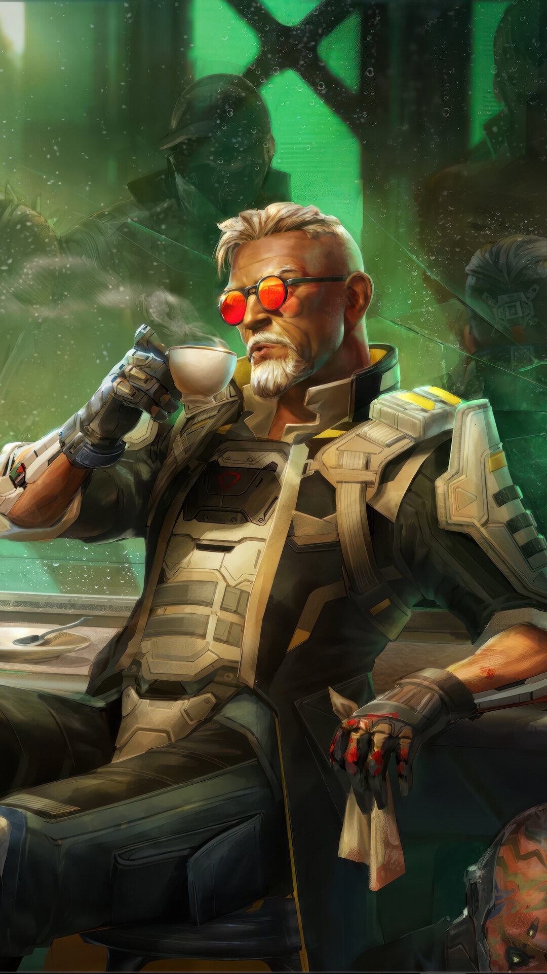 Man with cybernetic arm drinking coffee HD Phone Wallpaper