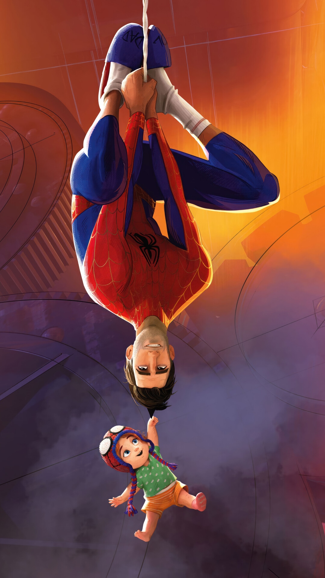 Spider-Man holding a baby girl upside down HD Phone Wallpaper