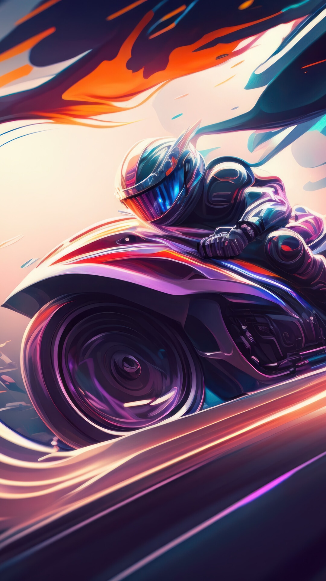 Motorcycle Racer in Colorful Digital Art HD Phone Wallpaper