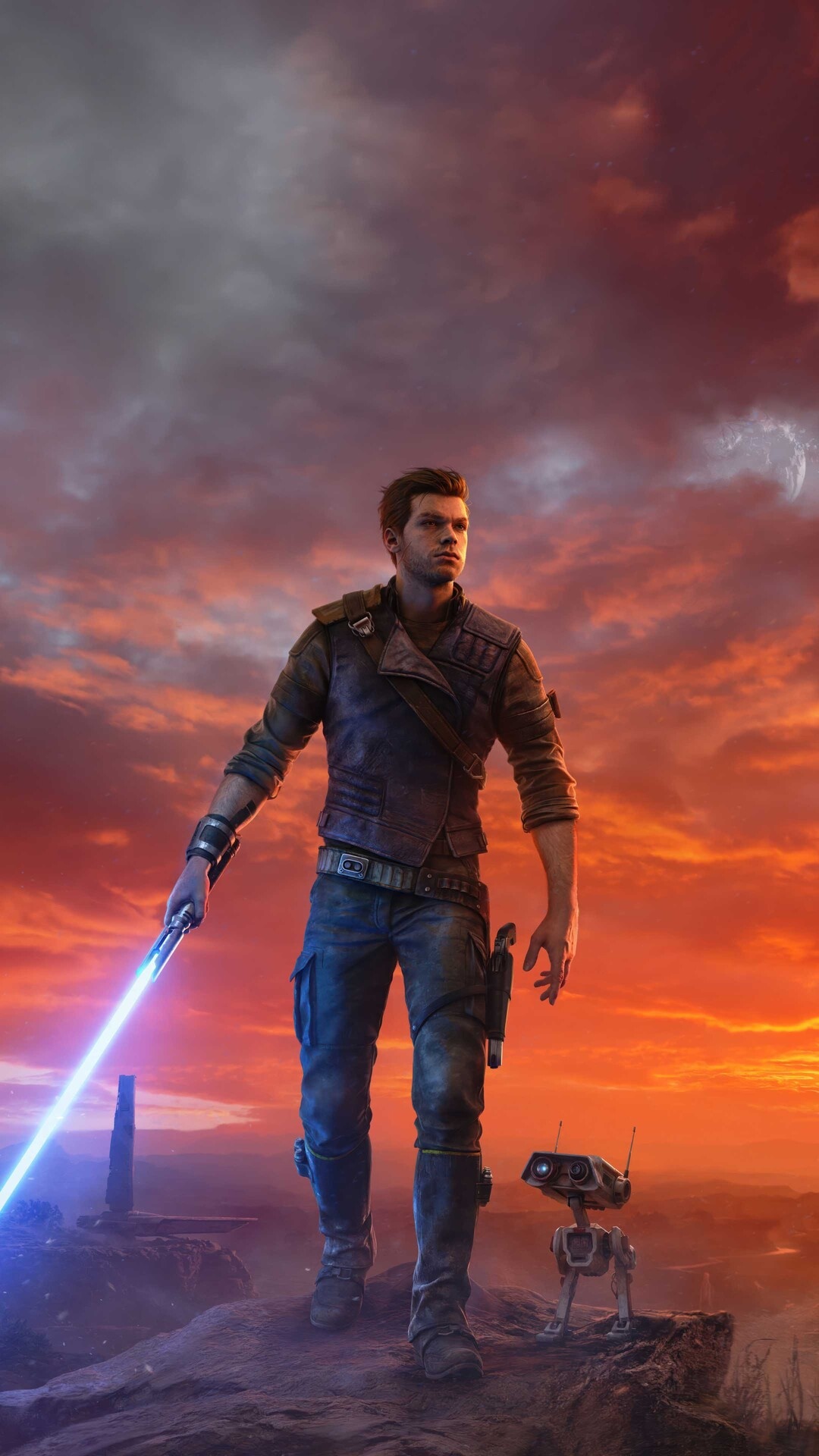 Cal Kestis with Lightsaber and BD-1 in Star Wars Jedi: Survivor HD Phone Wallpaper