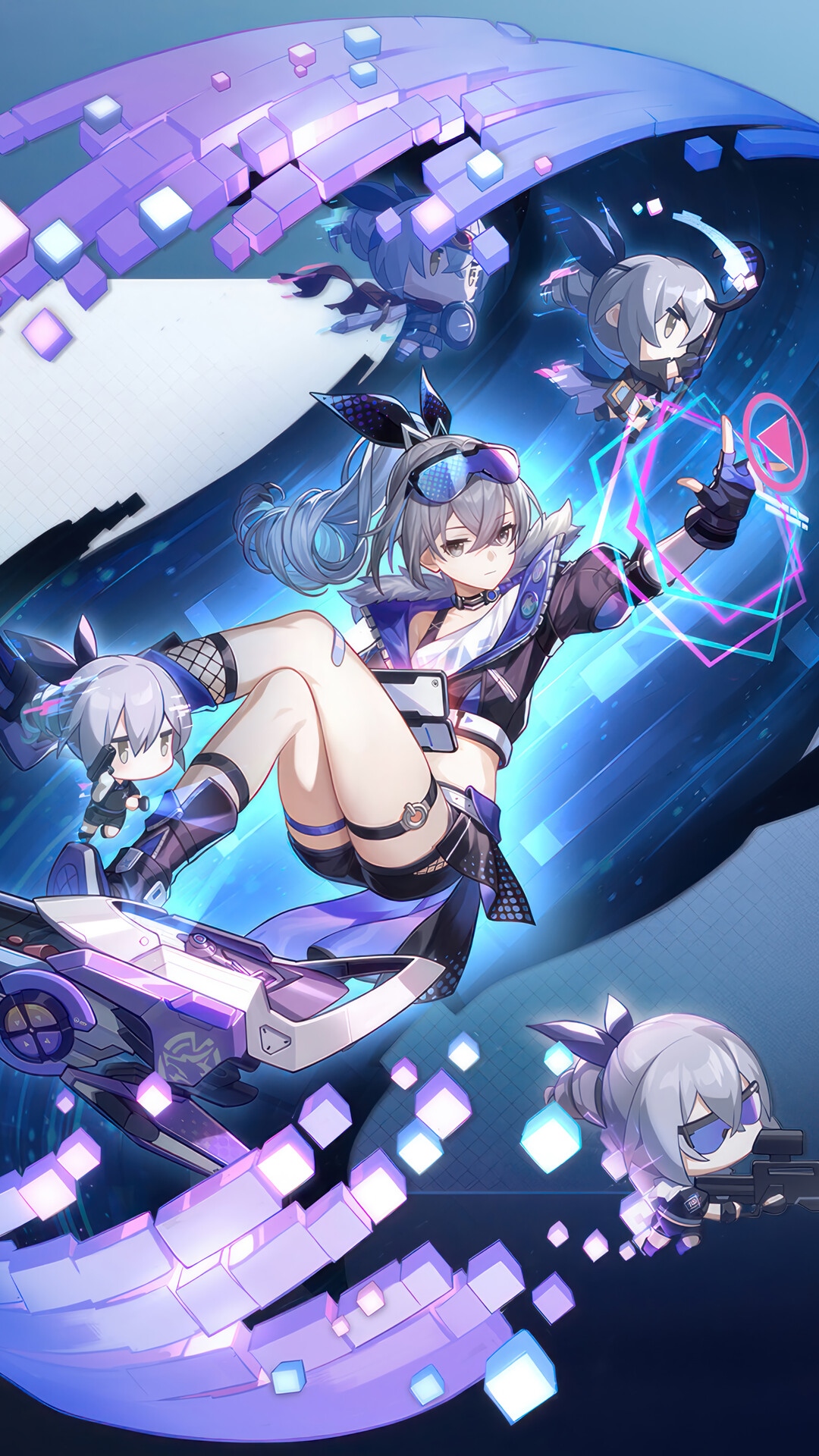 Silver Wolf from Honkai Star Rail on a hoverboard HD Phone Wallpaper