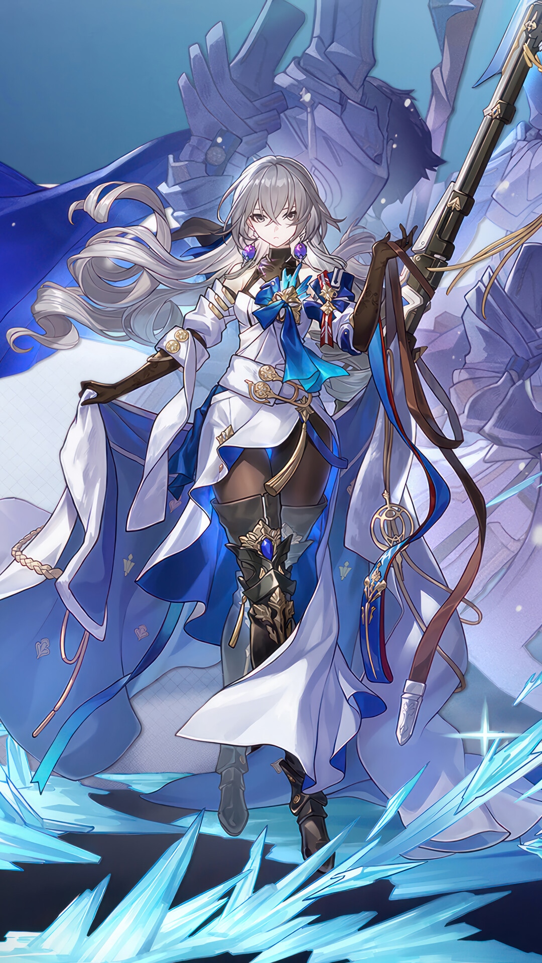 Bronya from Honkai Star Rail with a rifle HD Phone Wallpaper