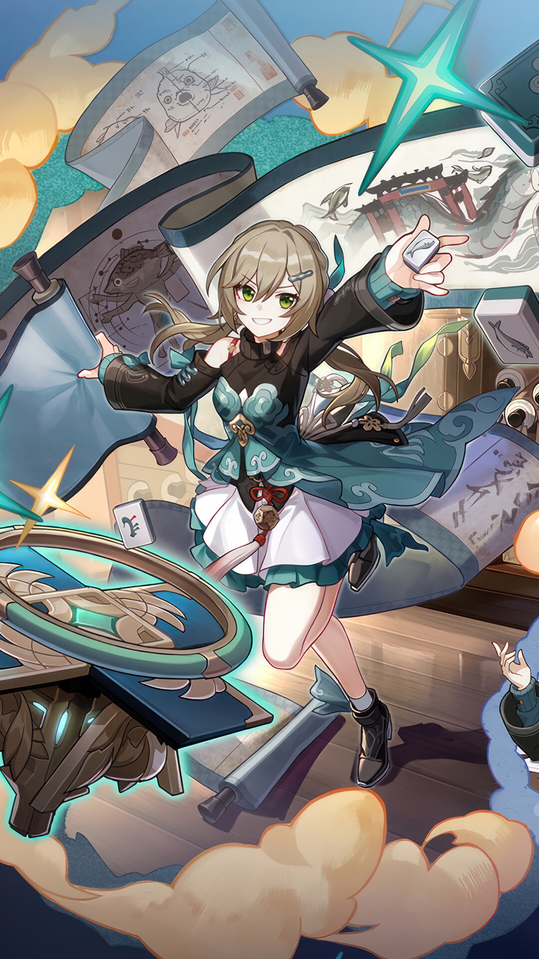 Qingque from Honkai Star Rail with scrolls HD Phone Wallpaper
