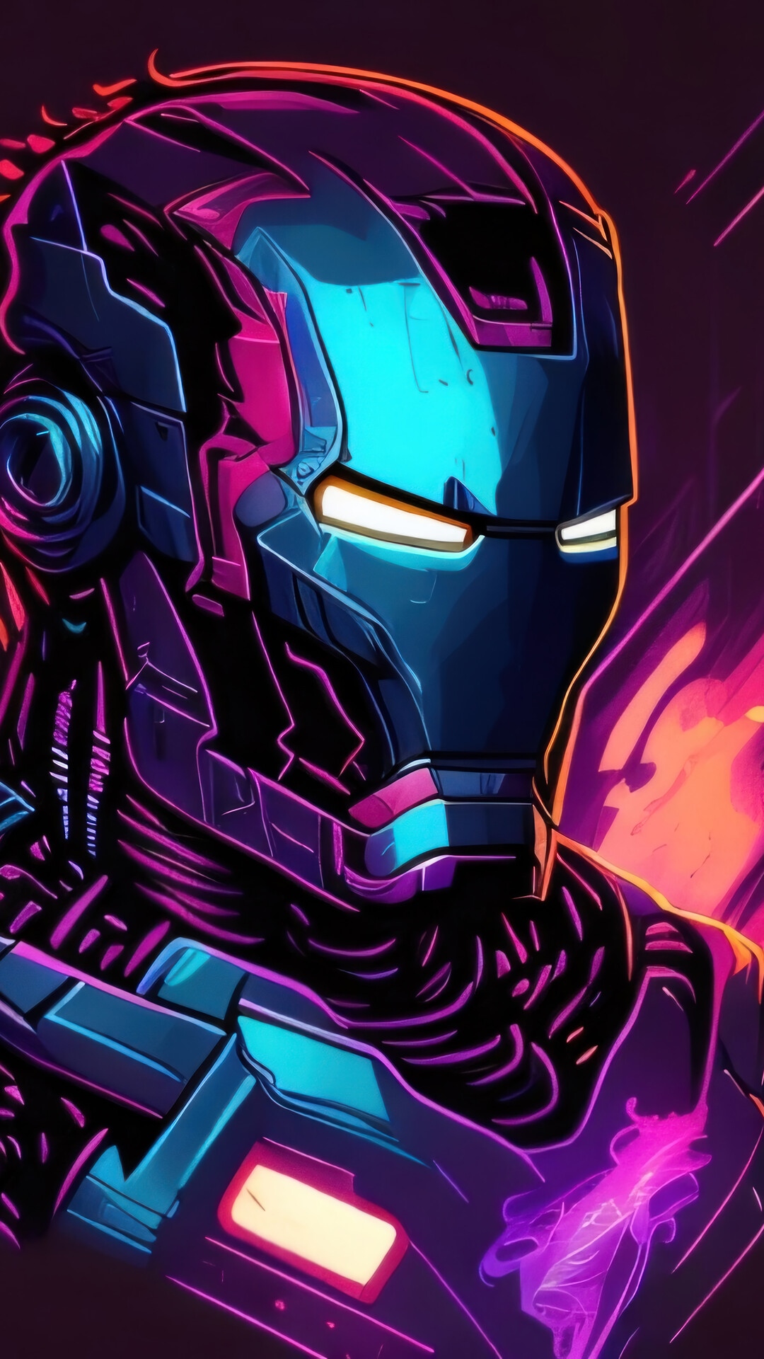Iron Man in Neon Cyberpunk Style HD Phone Wallpaper