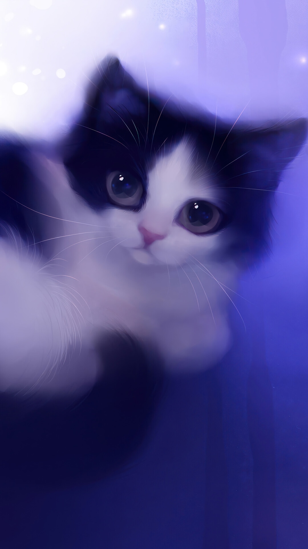 A cute black and white digital art cat HD Phone Wallpaper