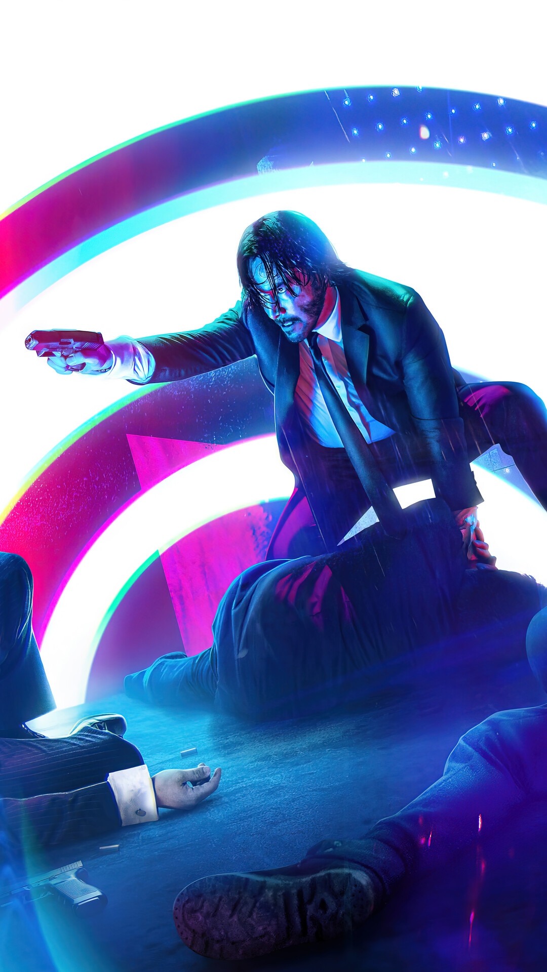 John Wick with Gun and Fallen Enemies HD Phone Wallpaper