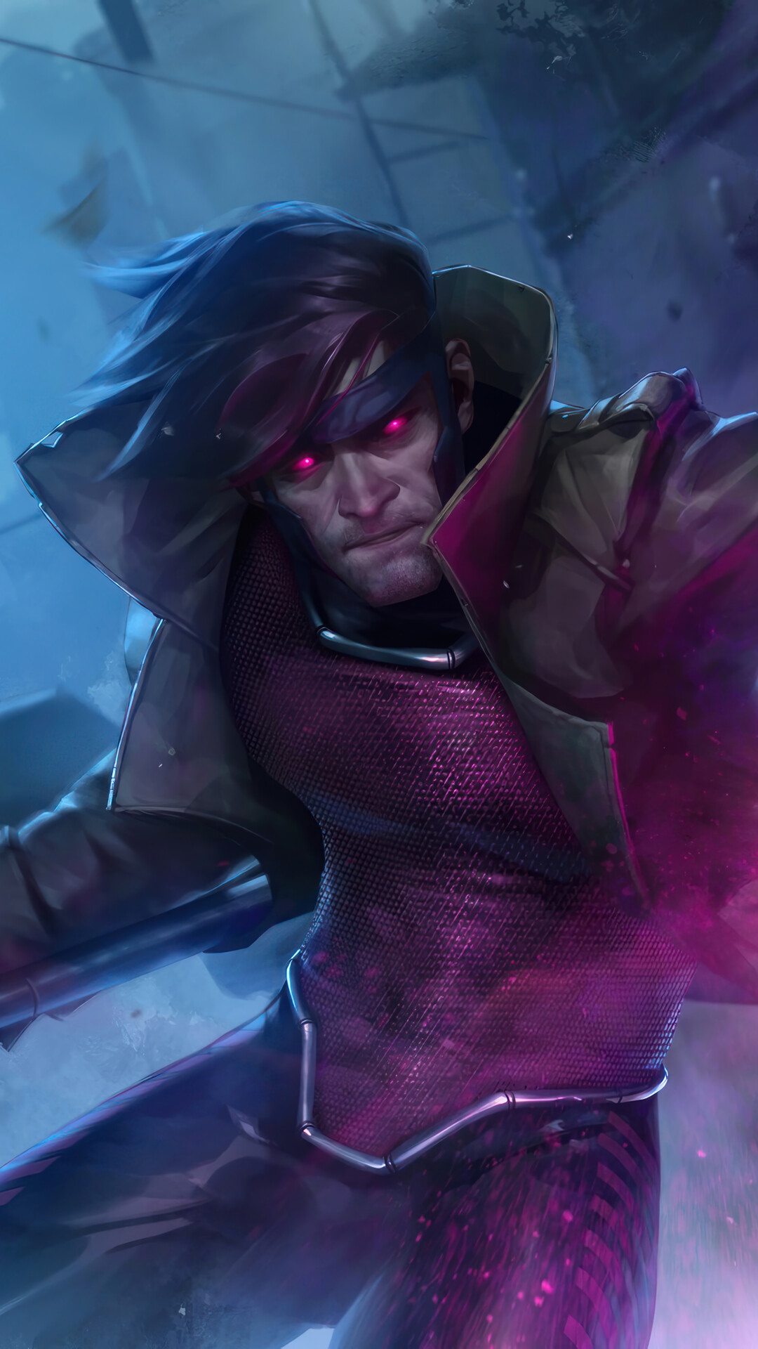 Gambit from X-Men with glowing pink eyes HD Phone Wallpaper