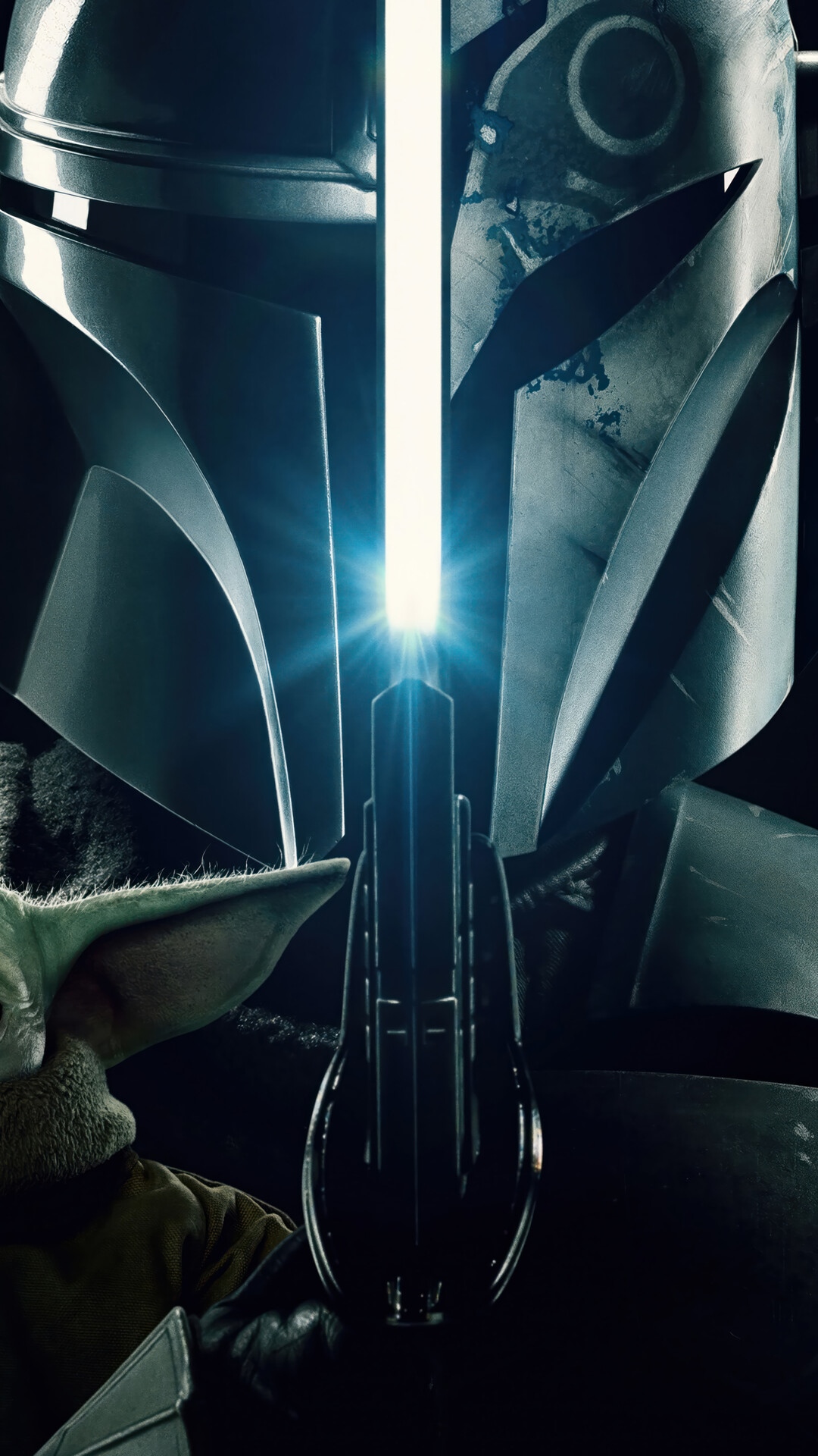 The Mandalorian and Grogu with Darksaber HD Phone Wallpaper