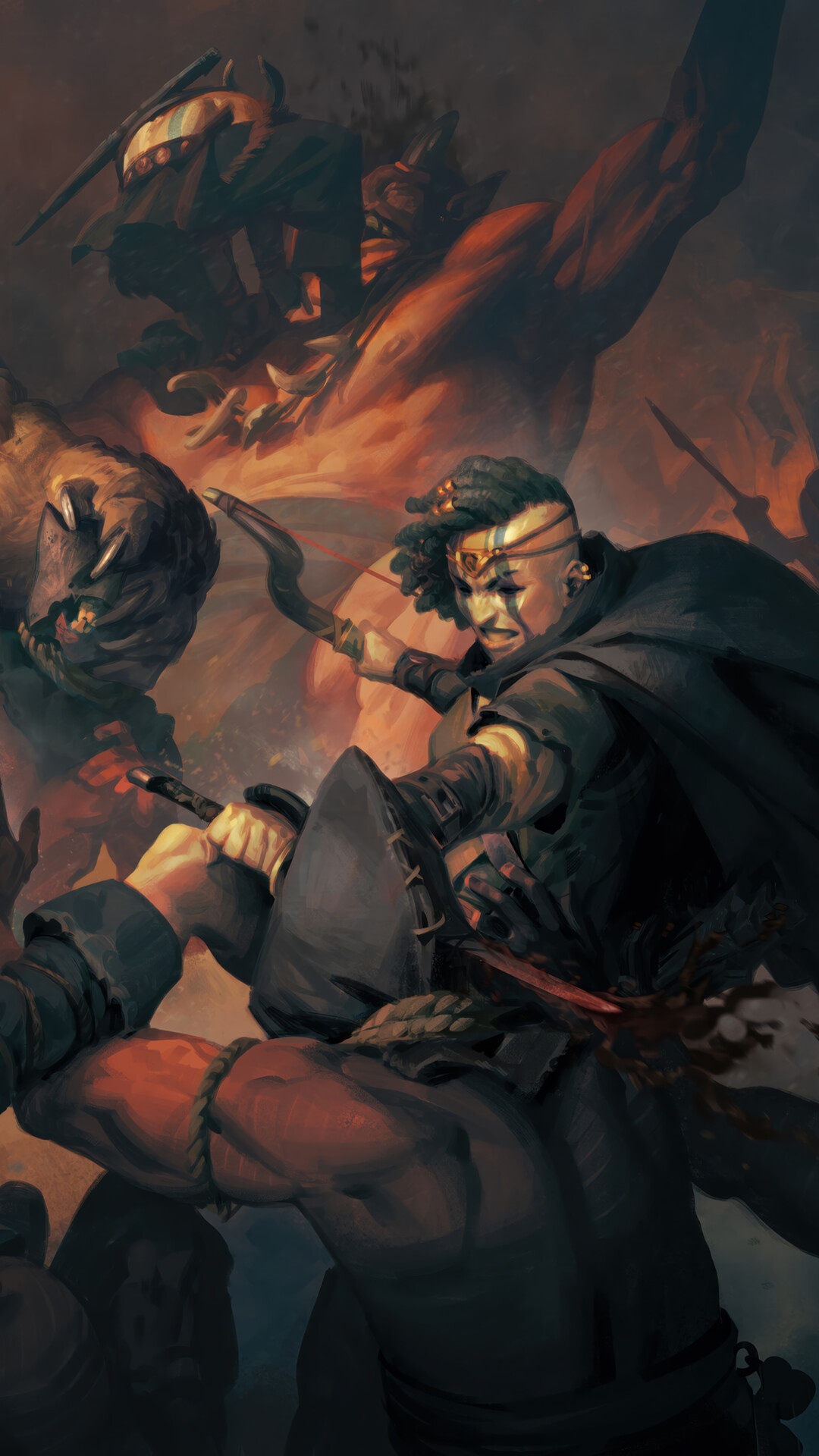 Diablo IV Battle Scene with Warrior and Monsters HD Phone Wallpaper