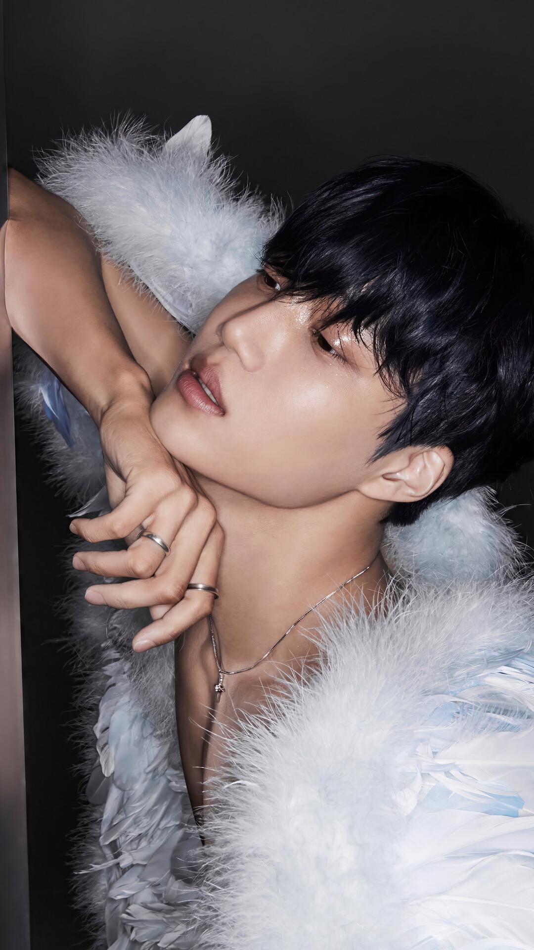 Kai from EXO wearing a fluffy blue outfit HD Phone Wallpaper