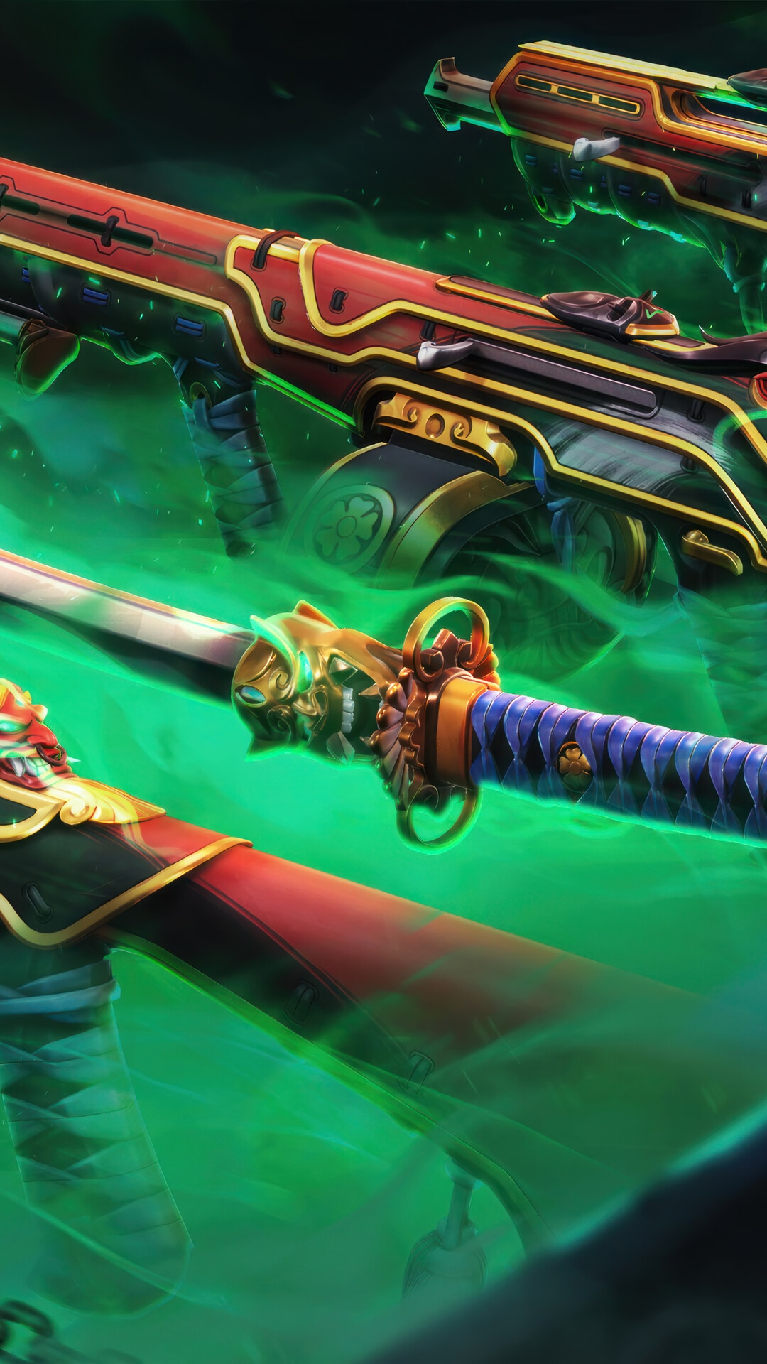 Valorant Oni Bundle Guns and Katana HD Phone Wallpaper