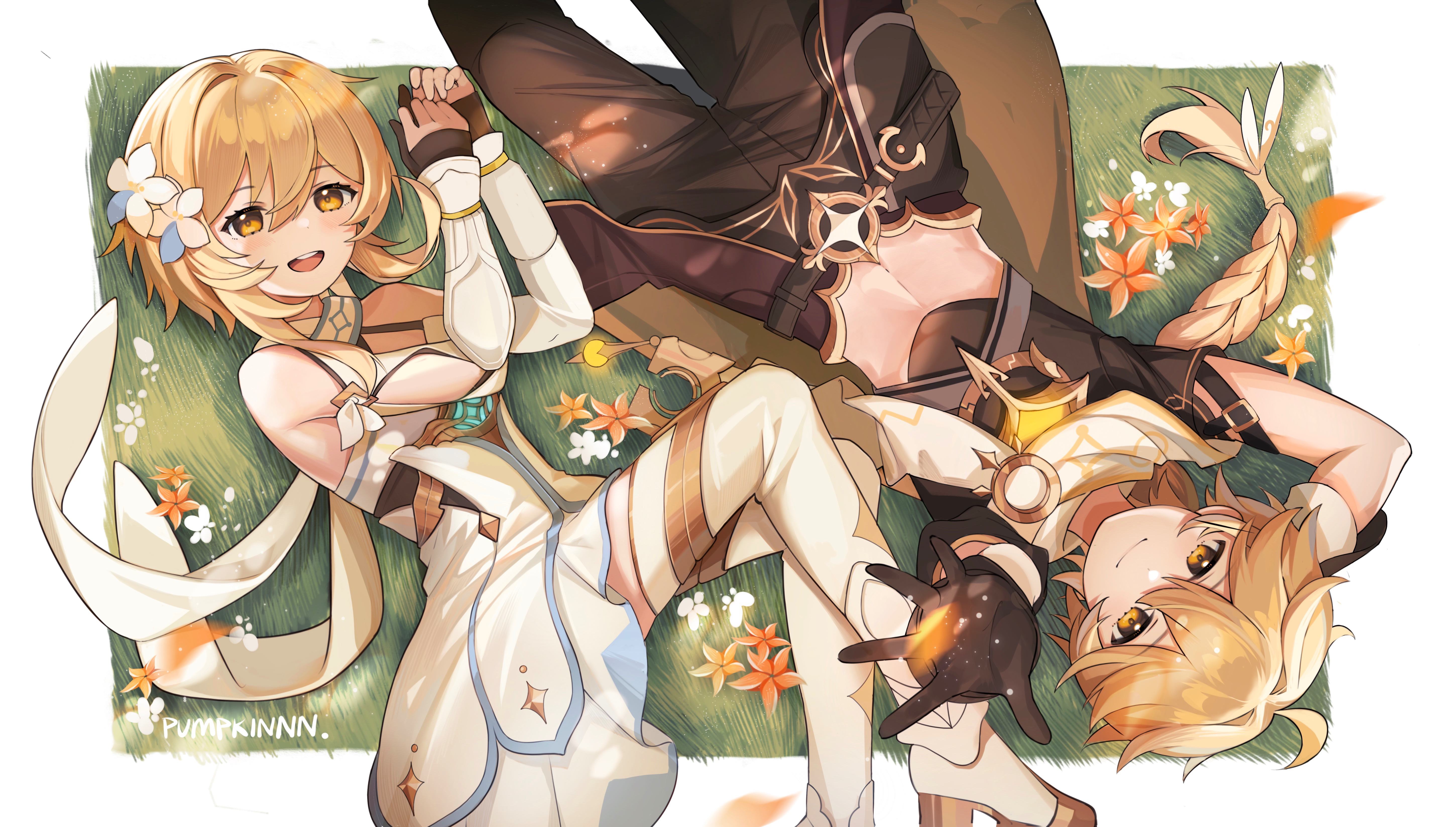 Aether and Lumine from Genshin Impact 4K HD Wallpaper