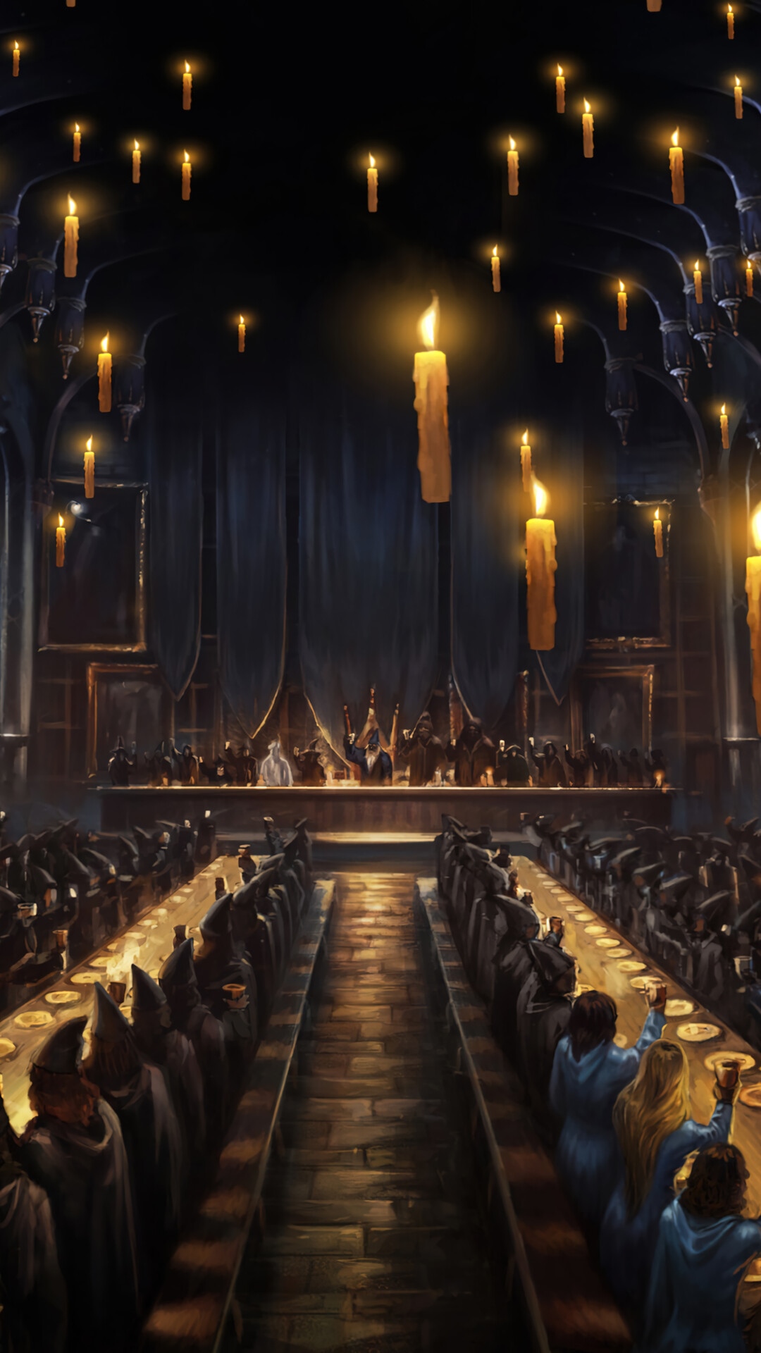 Hogwarts Great Hall with floating candles HD Phone Wallpaper