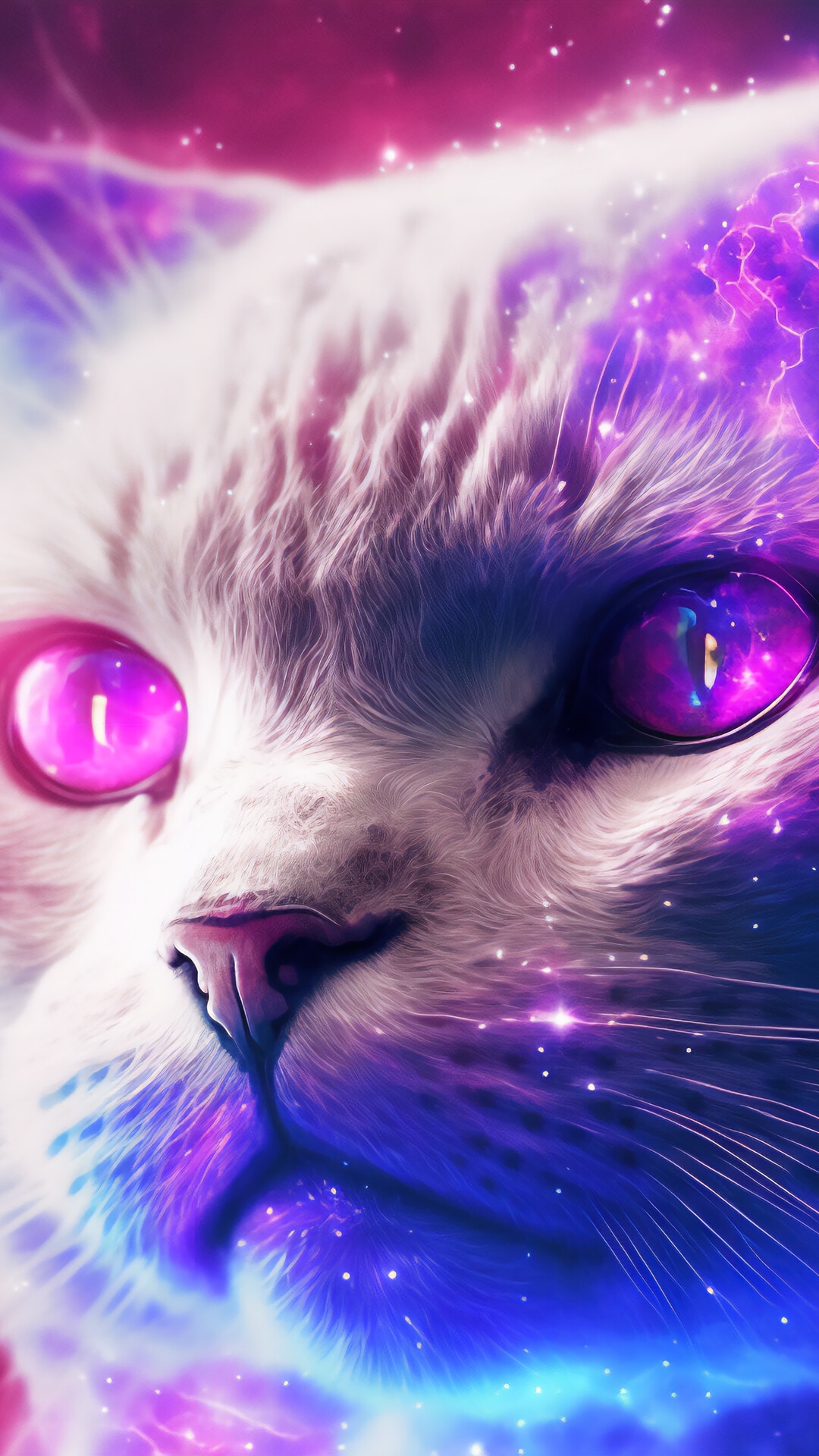 Cosmic Cat with Purple and Blue Nebula HD Phone Wallpaper