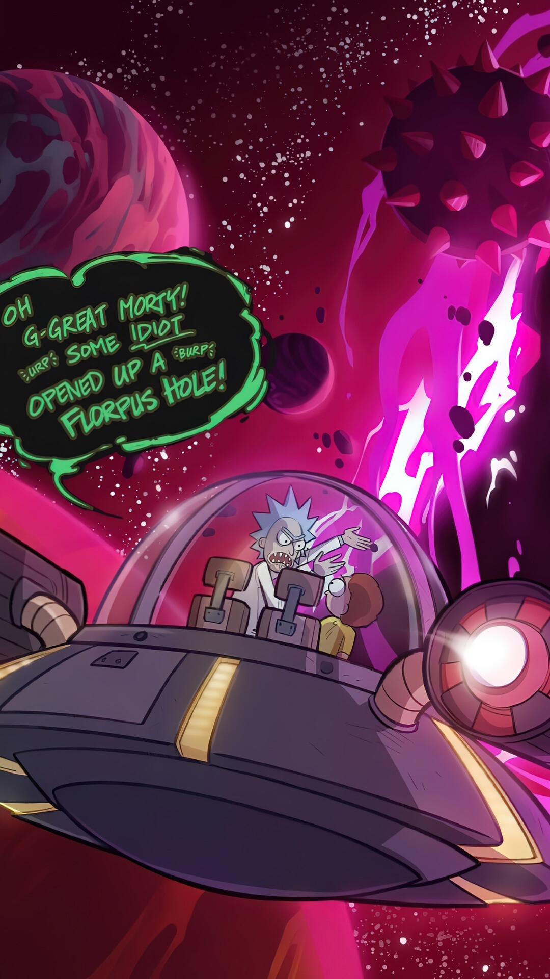 Rick and Morty in a spaceship opening a Florpus Hole HD Phone Wallpaper