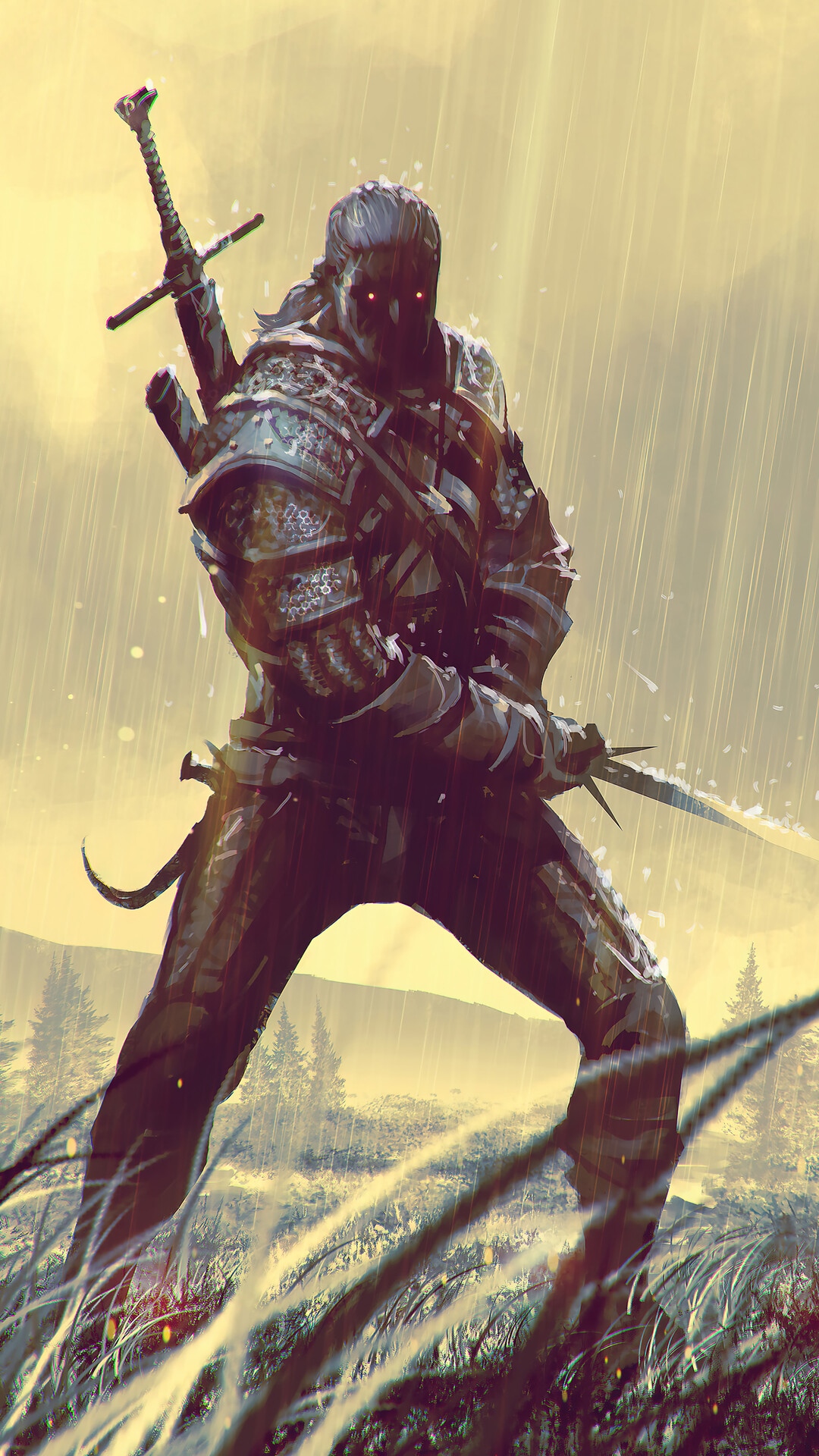 Geralt of Rivia in the Rain HD Phone Wallpaper