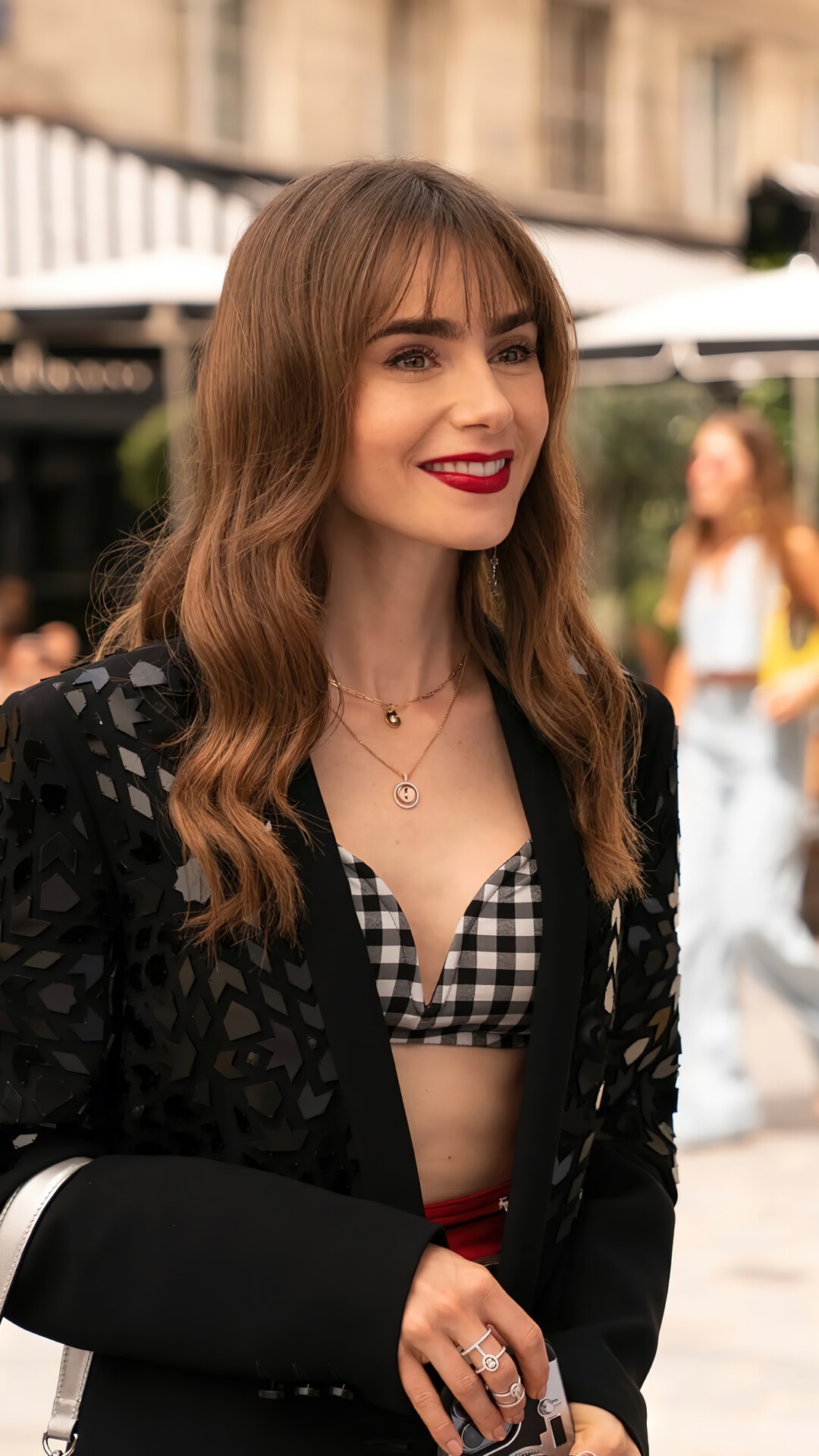 Lily Collins as Emily Cooper in Emily in Paris HD Phone Wallpaper