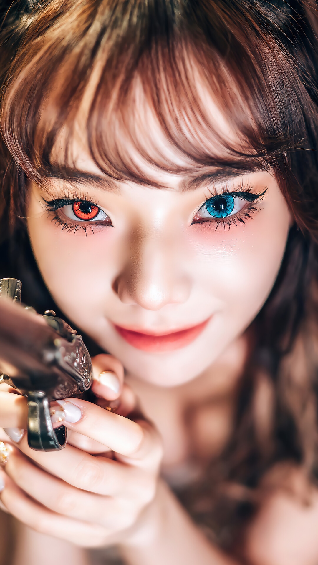 Girl with Heterochromia holding a Pistol HD Phone Wallpaper