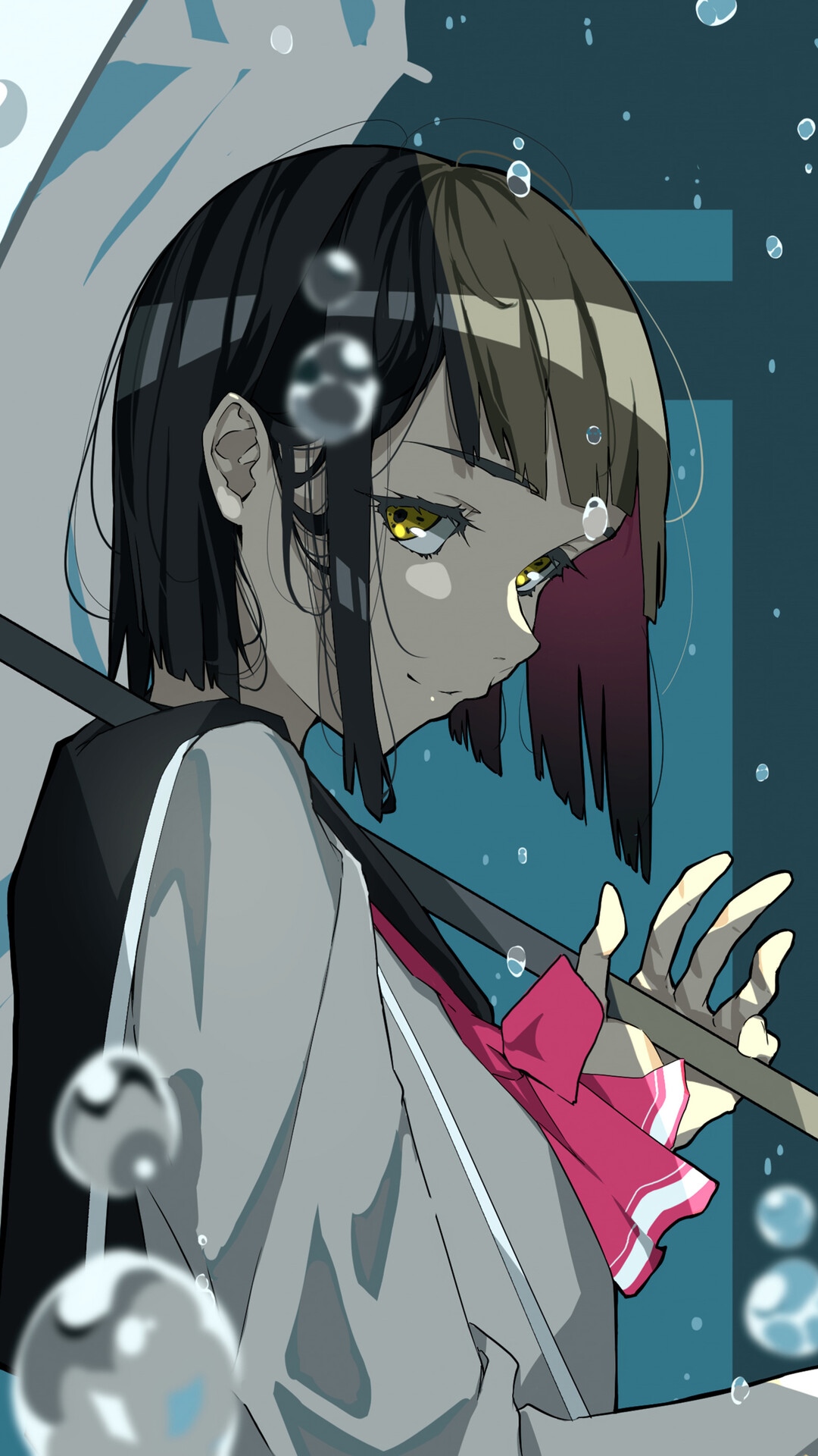 Anime girl with umbrella in the rain HD Phone Wallpaper