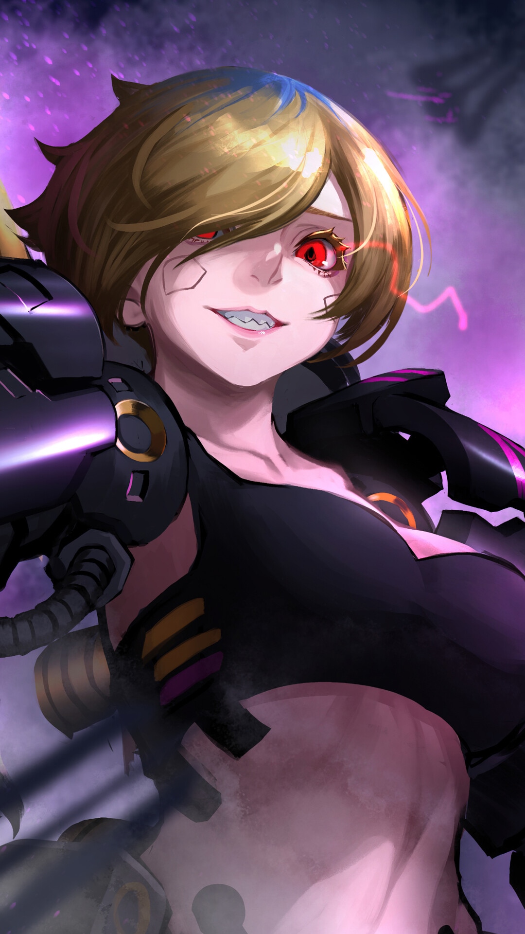 Anime Cyborg Girl with Red Eyes HD Phone Wallpaper