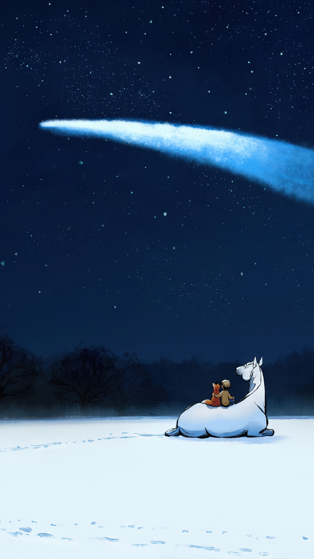The Boy, the Mole, the Fox, and the Horse watching a comet HD Phone Wallpaper