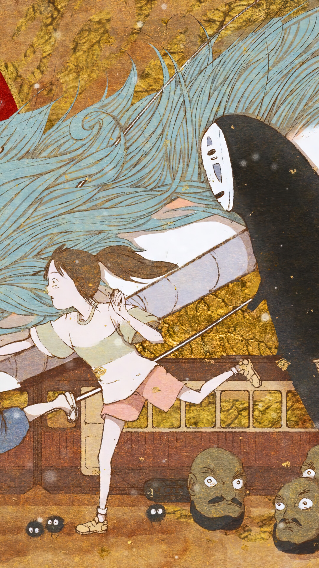Spirited Away Characters on a Train HD Phone Wallpaper