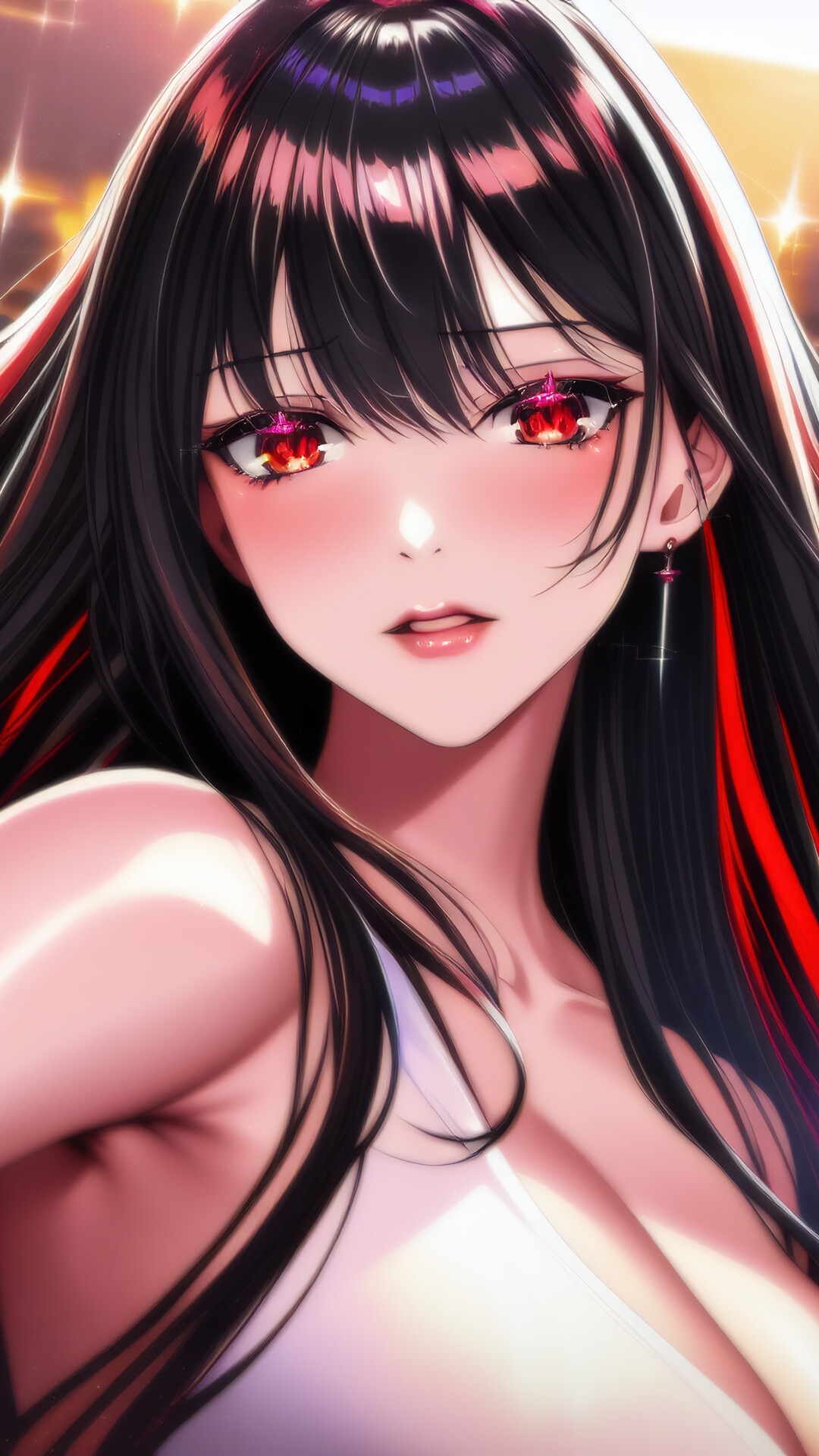 Beautiful Anime Girl with Red Eyes HD Phone Wallpaper
