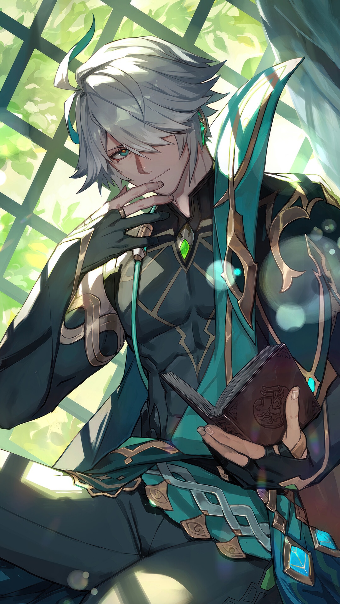 Alhaitham from Genshin Impact reading a book HD Phone Wallpaper