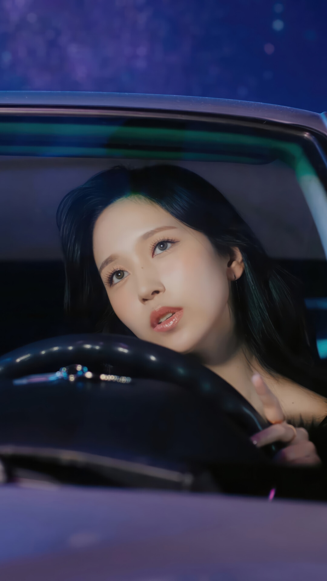 Mina from TWICE driving a car at night HD Phone Wallpaper