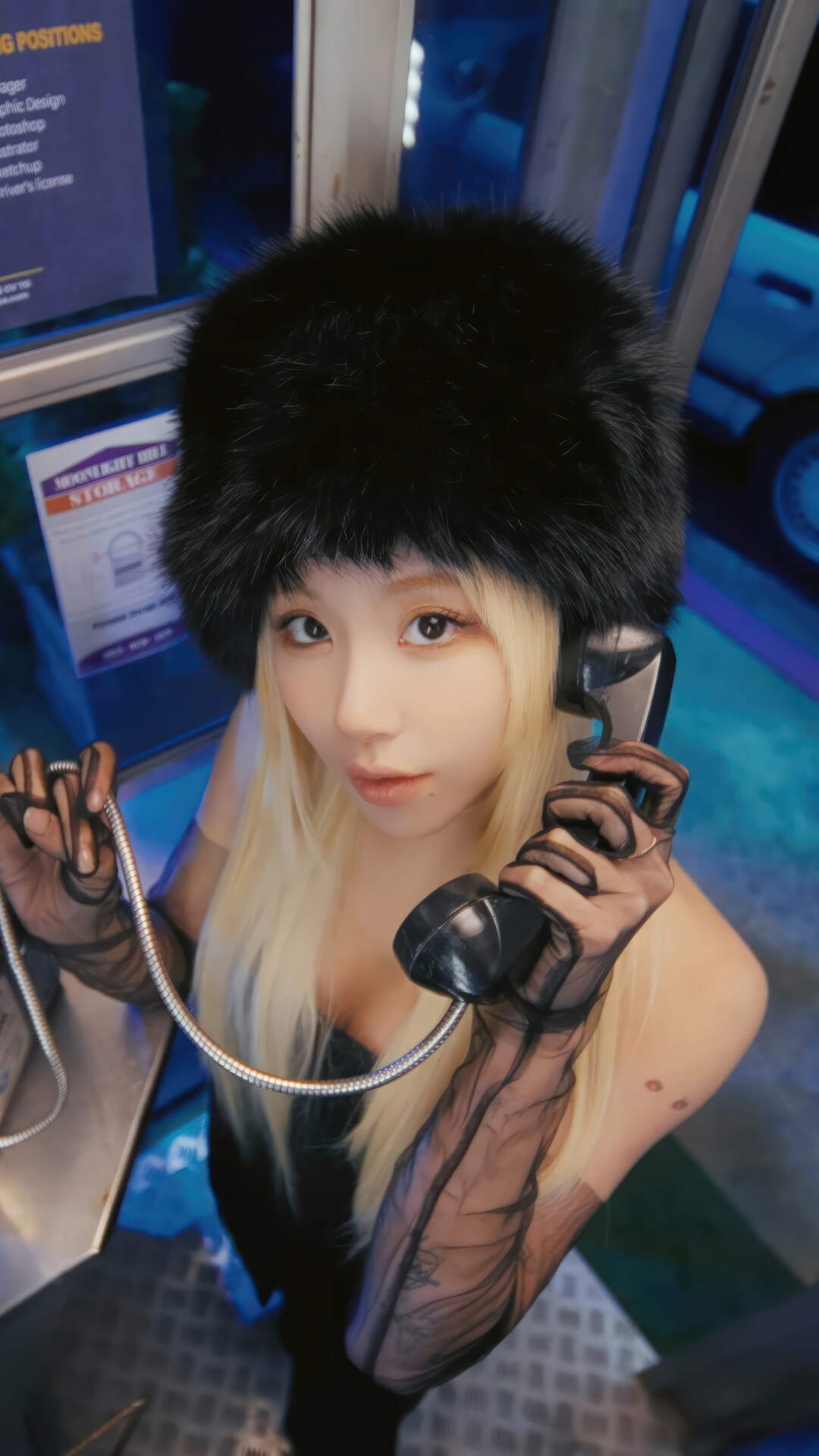 TWICE Chaeyoung with a vintage phone HD Phone Wallpaper