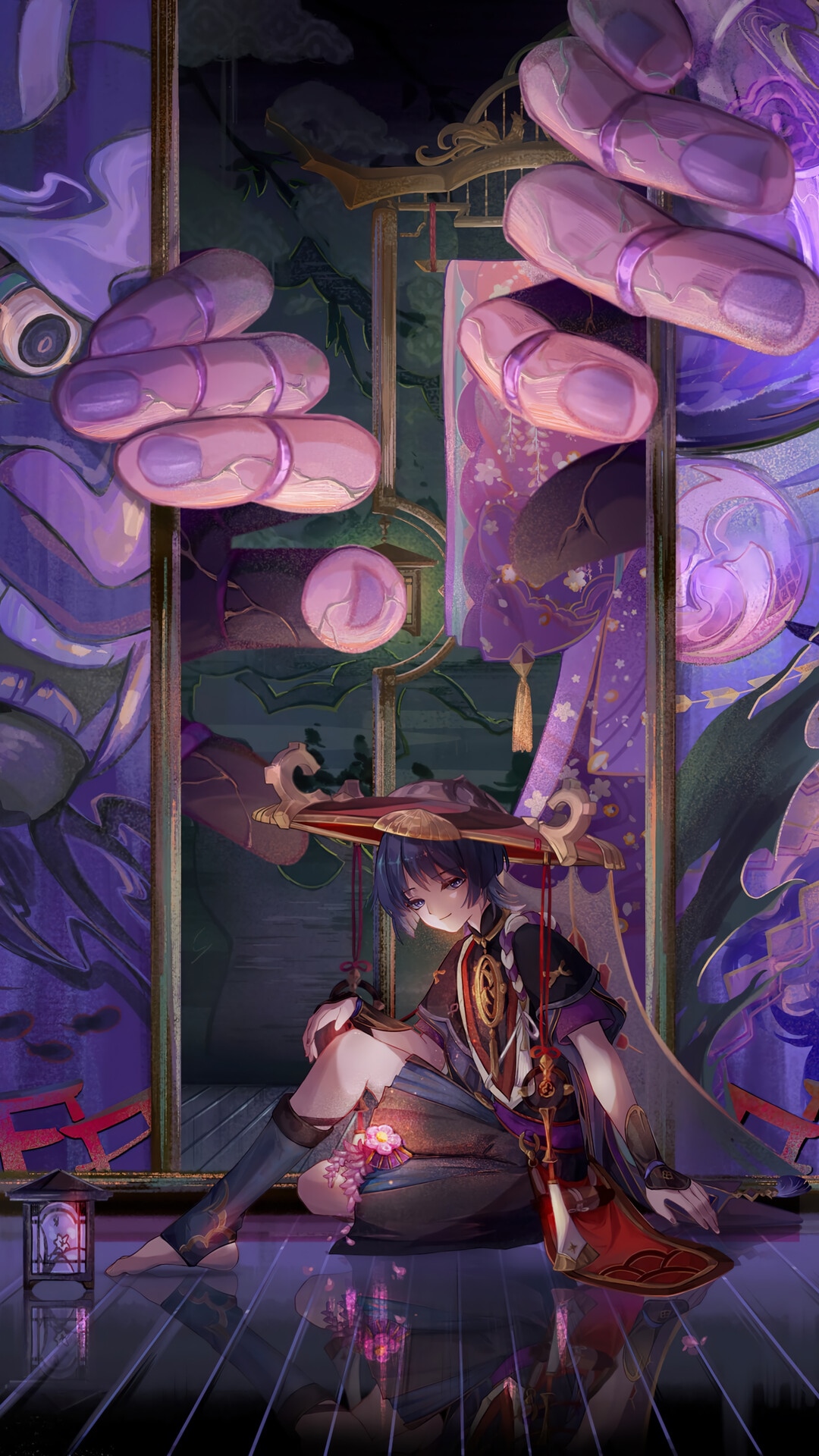 Wanderer from Genshin Impact sitting in a room HD Phone Wallpaper