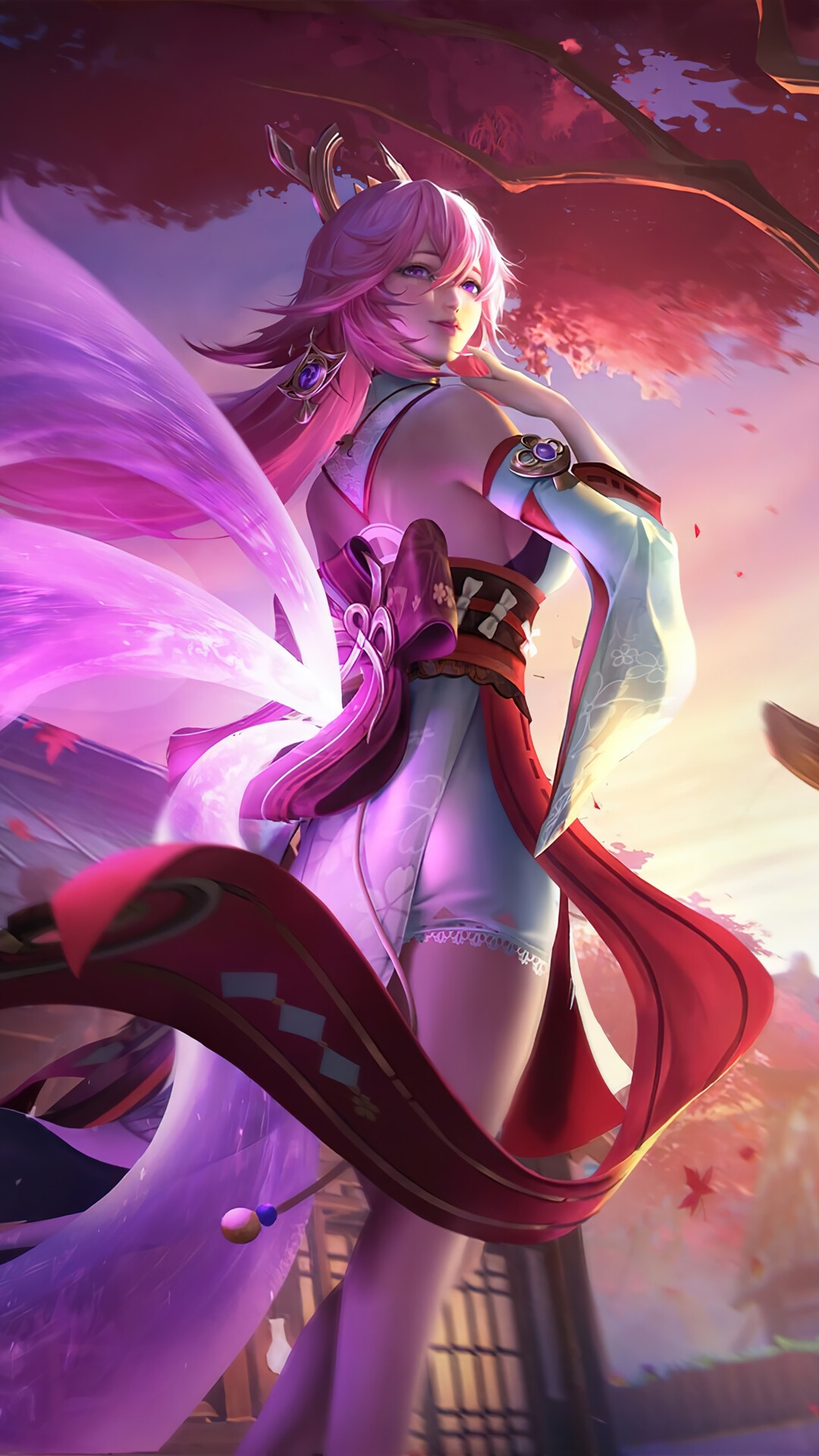 Yae Miko with Fox Tail from Genshin Impact HD Phone Wallpaper
