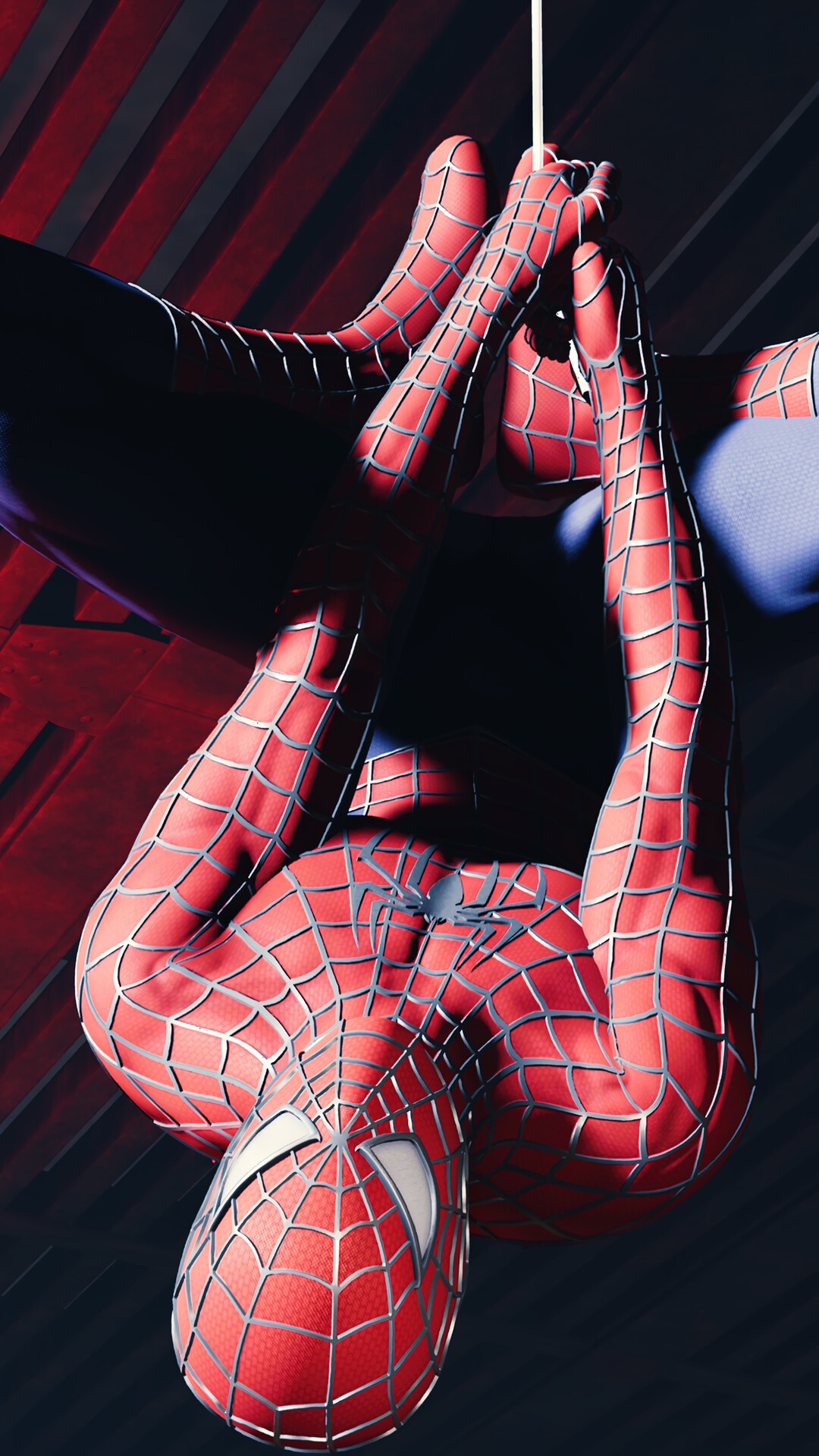 Spider-Man hanging upside down HD Phone Wallpaper
