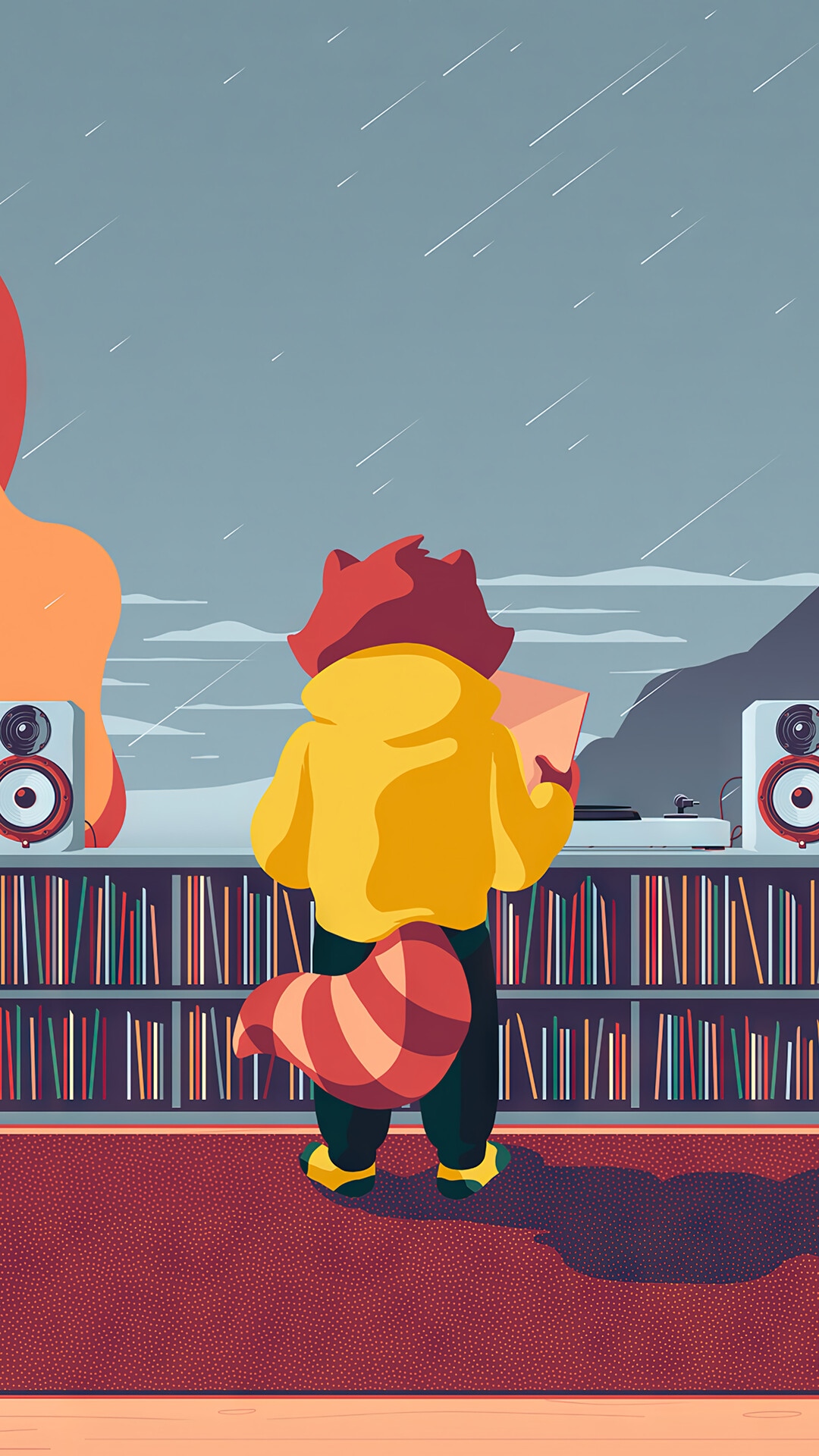 Lofi Raccoon Listening to Music on a Rainy Day HD Phone Wallpaper