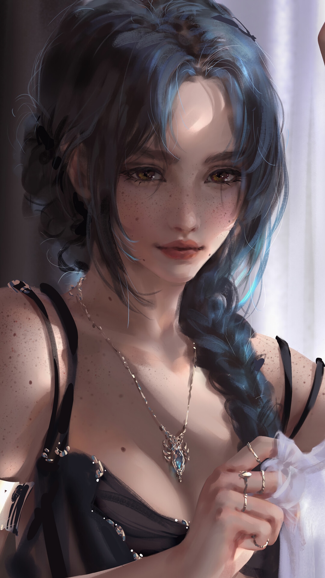 Digital art of a fantasy girl with blue hair HD Phone Wallpaper
