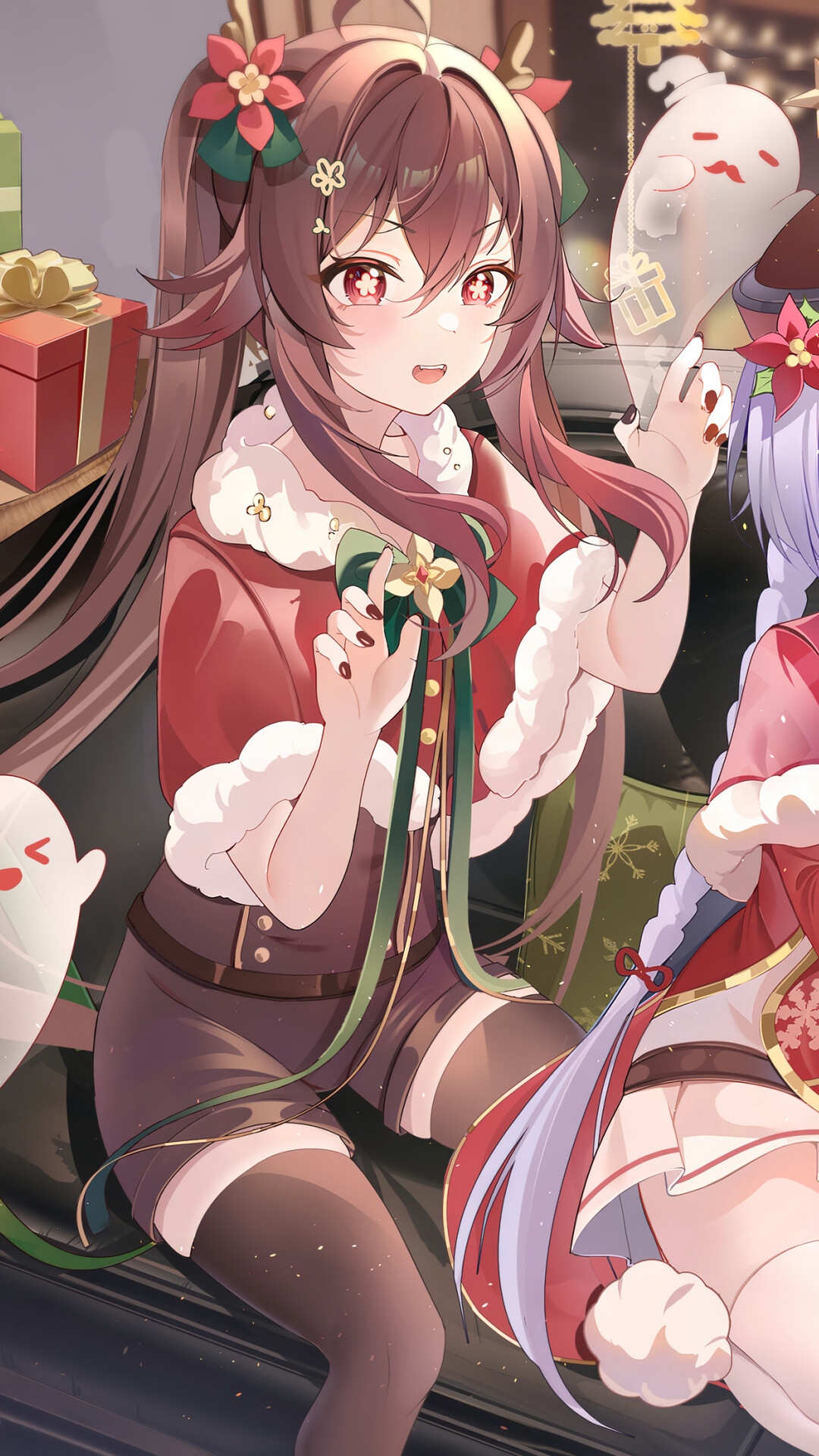 Genshin Impact Girls in Christmas Outfits HD Phone Wallpaper