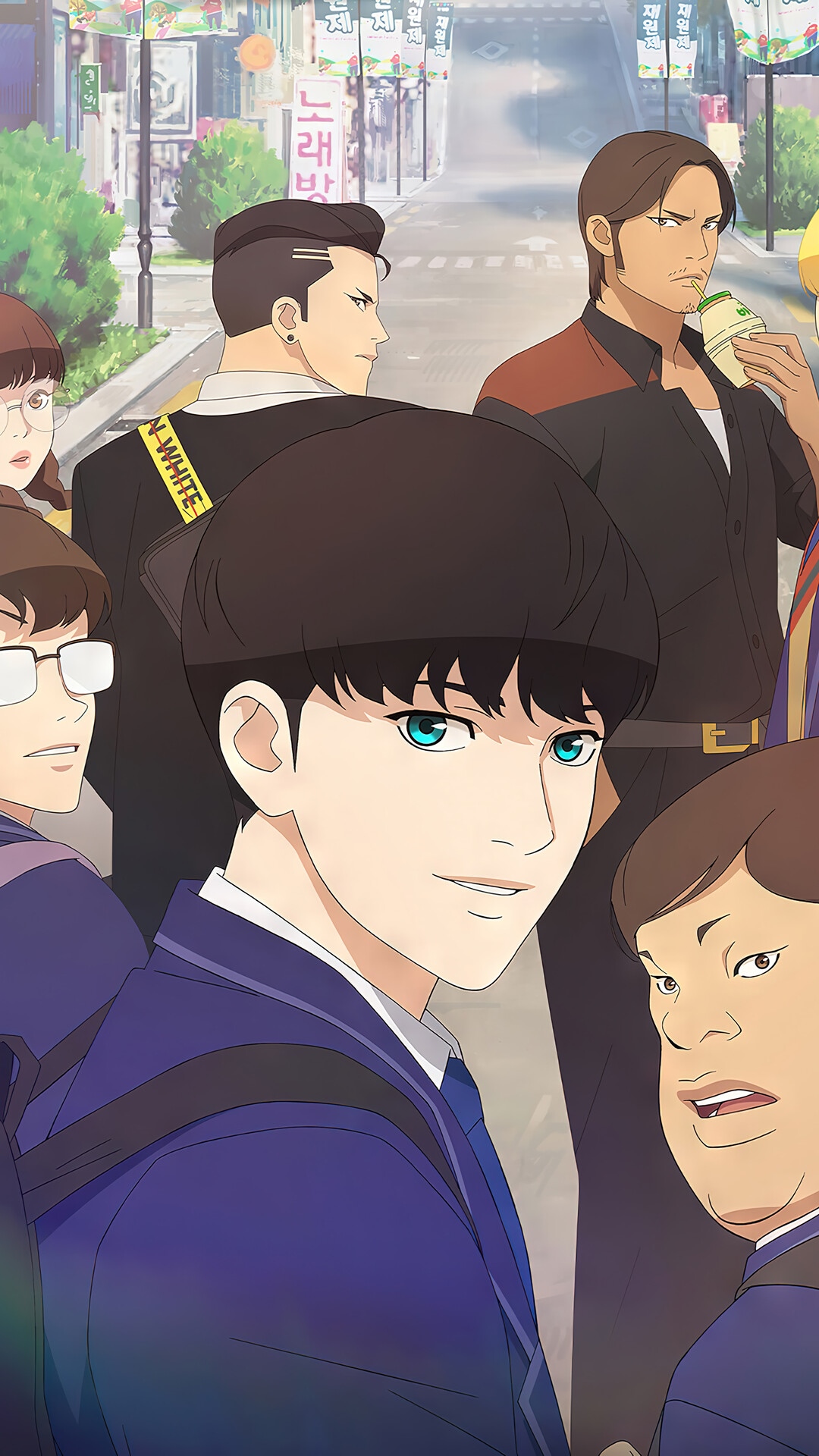 Lookism Anime Characters on a Street HD Phone Wallpaper