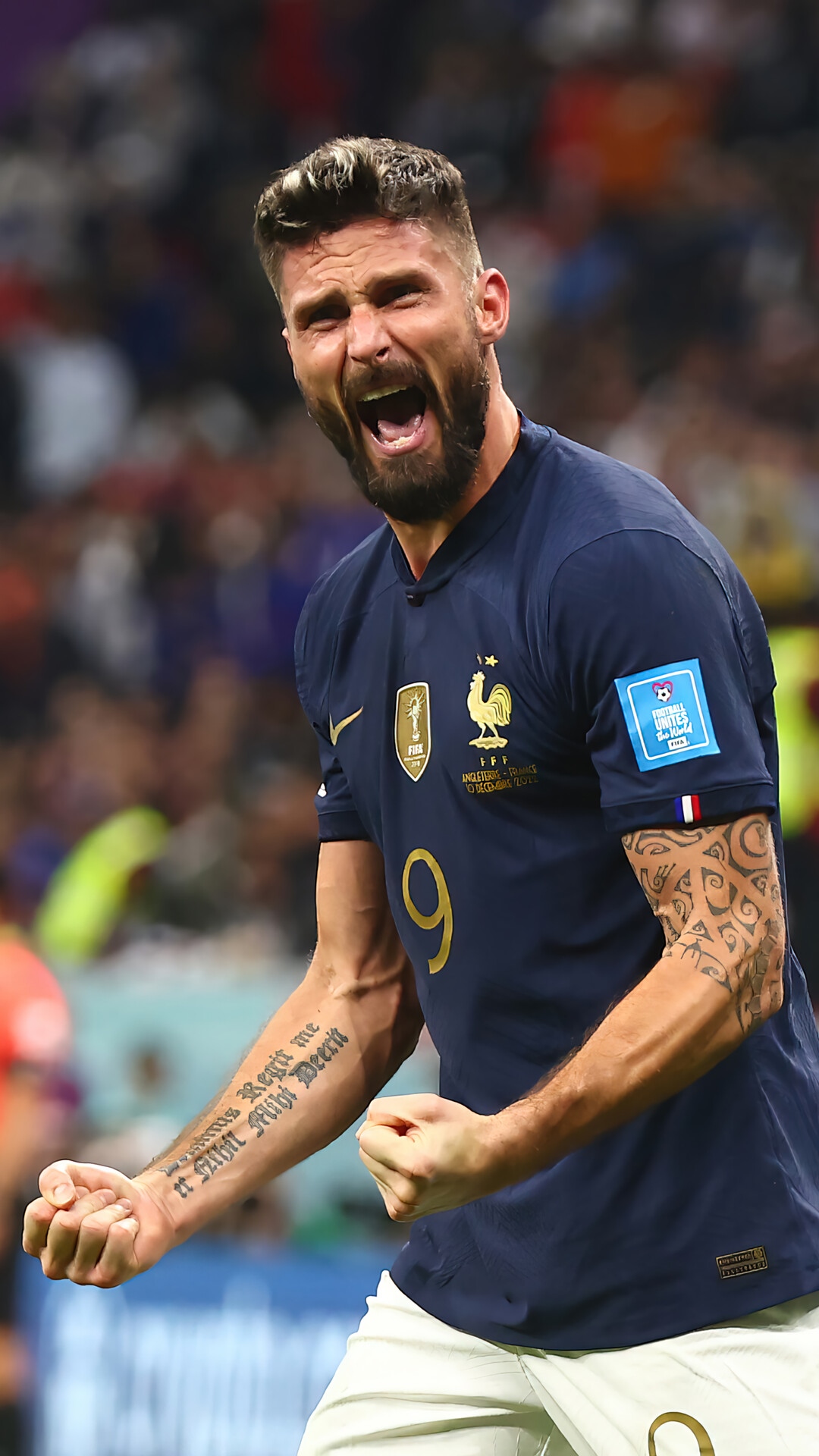 Olivier Giroud celebrates scoring a goal for France HD Phone Wallpaper