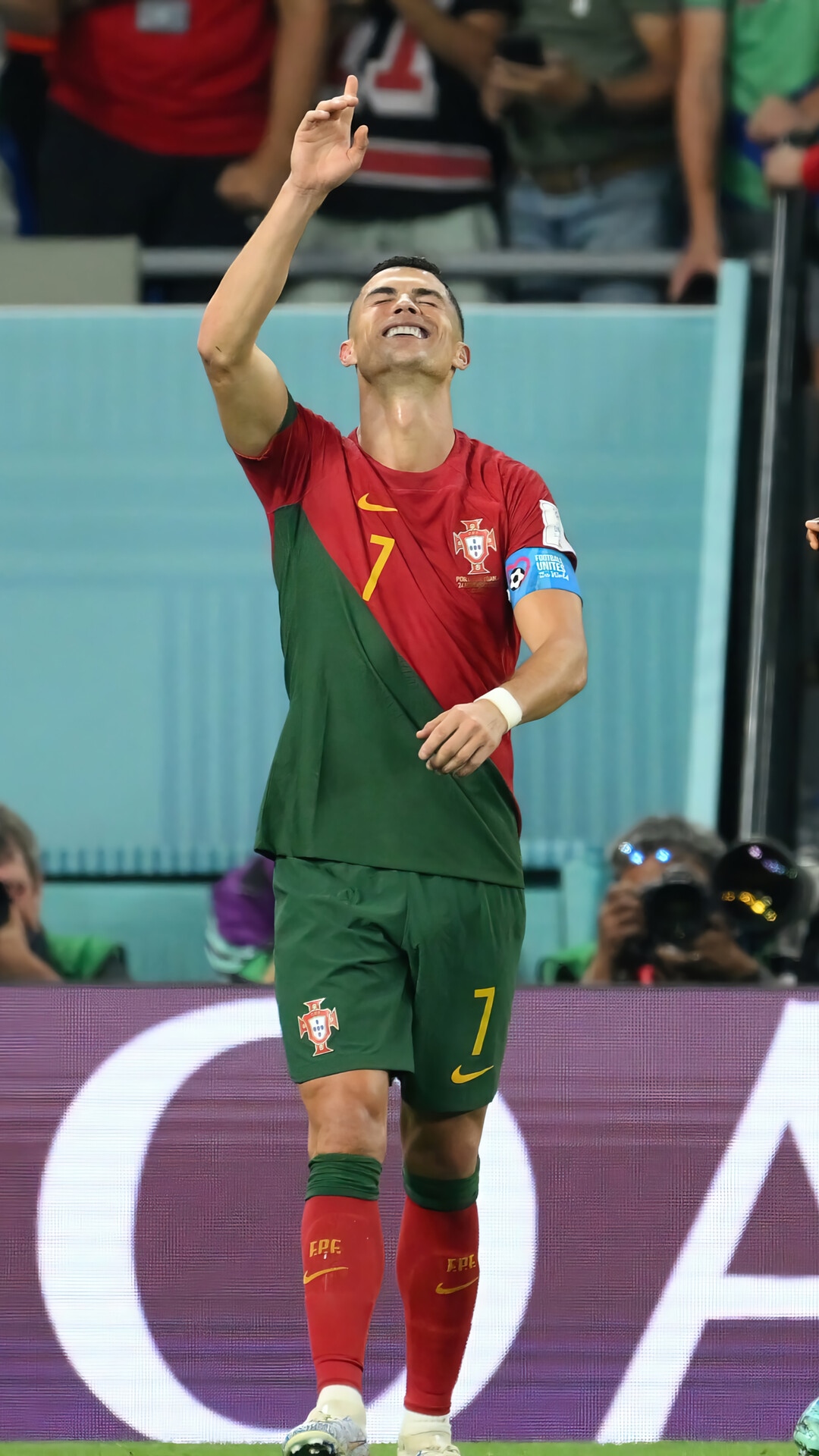 Cristiano Ronaldo celebrates during a FIFA World Cup match HD Phone Wallpaper