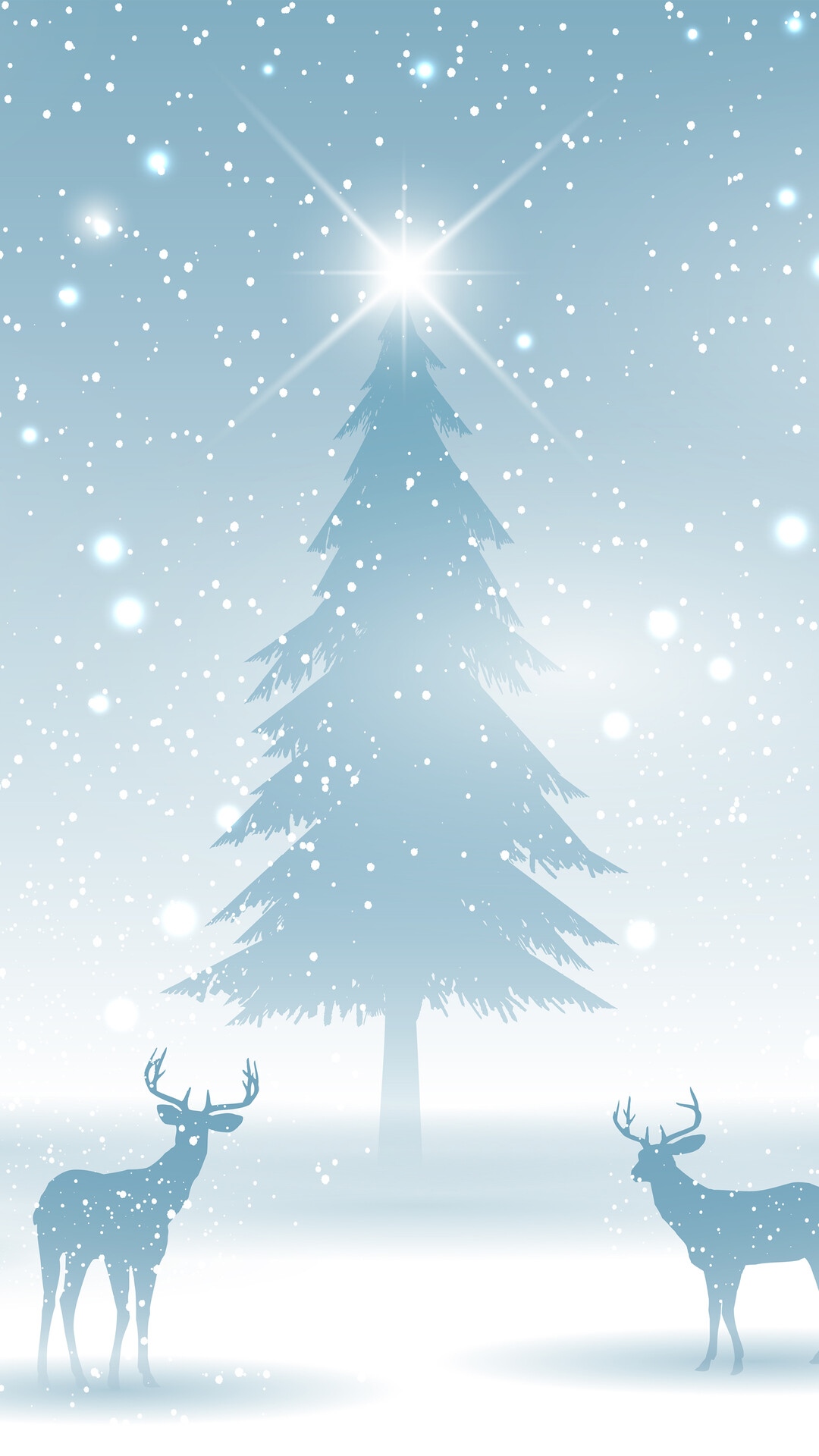 Christmas Tree and Reindeer in Snow HD Phone Wallpaper