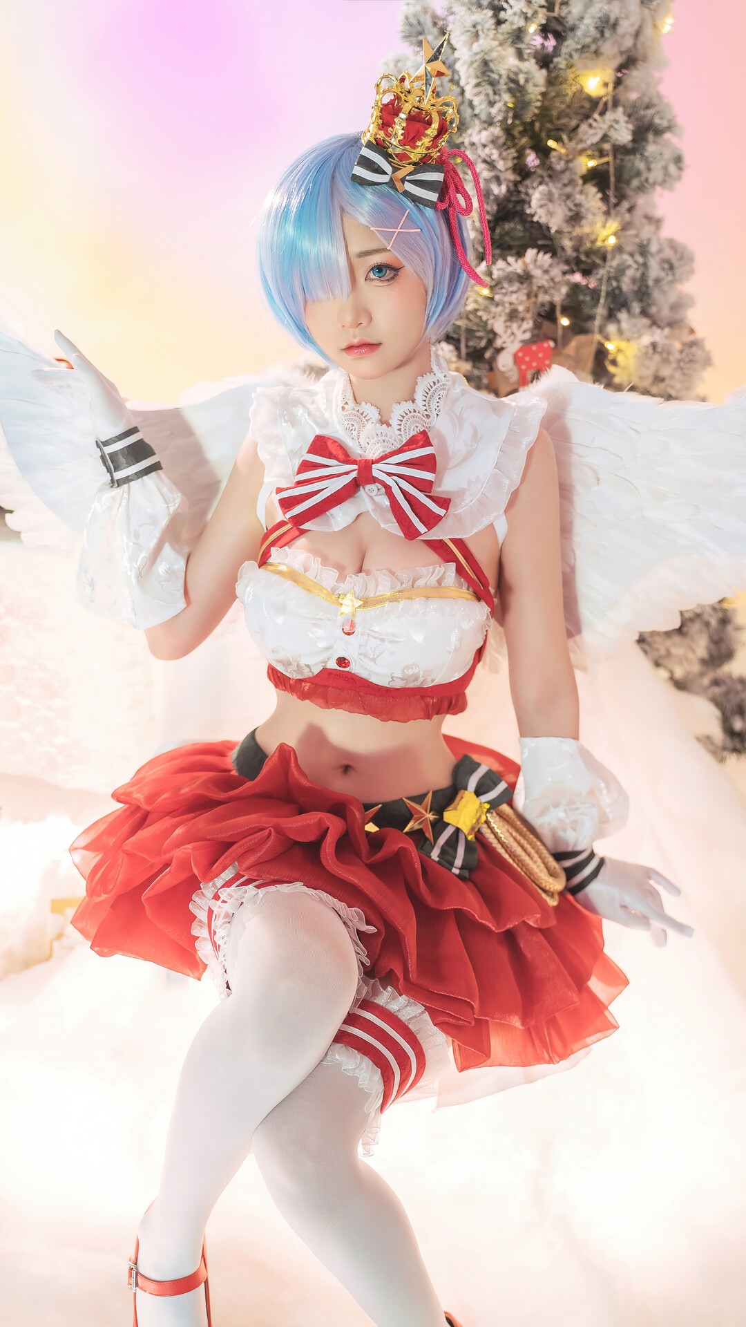 Rem from Re:Zero in Christmas Angel Cosplay HD Phone Wallpaper