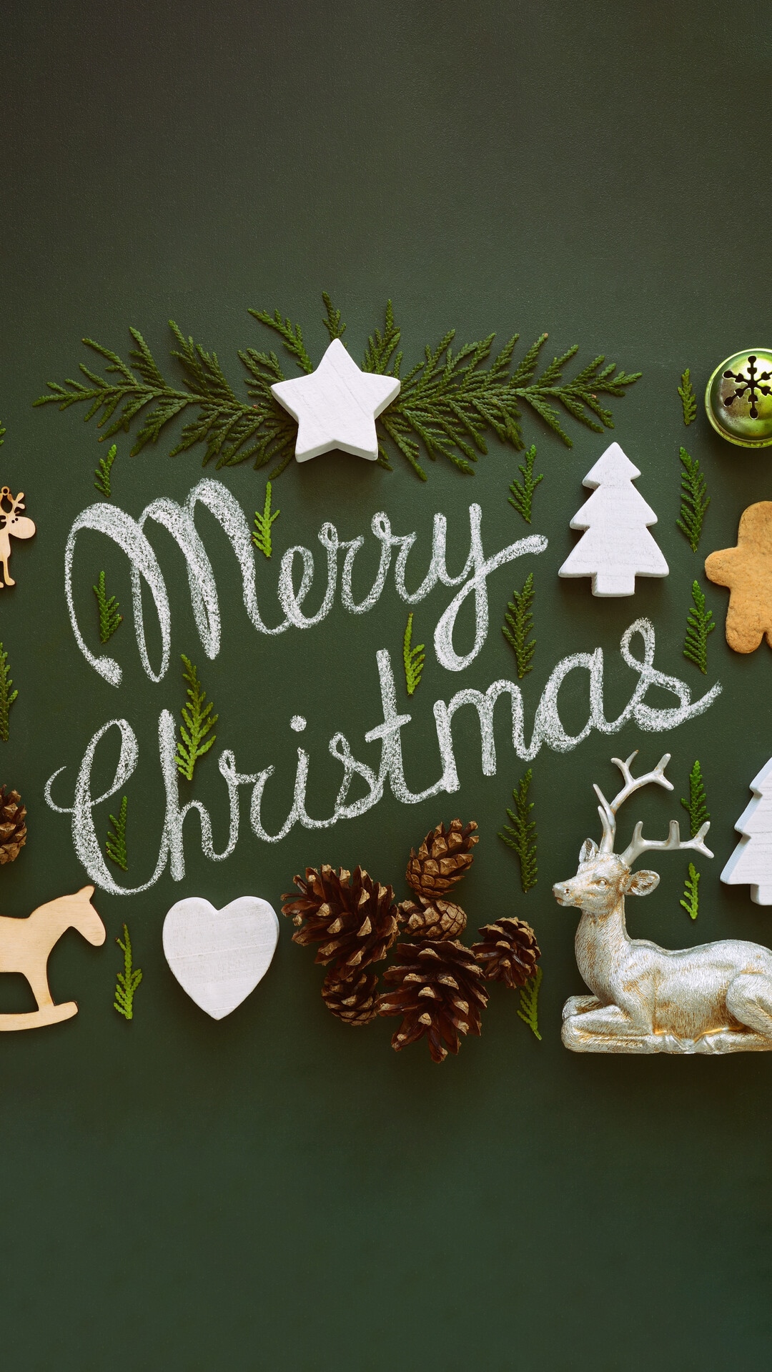 Merry Christmas chalkboard art with festive decorations HD Phone Wallpaper